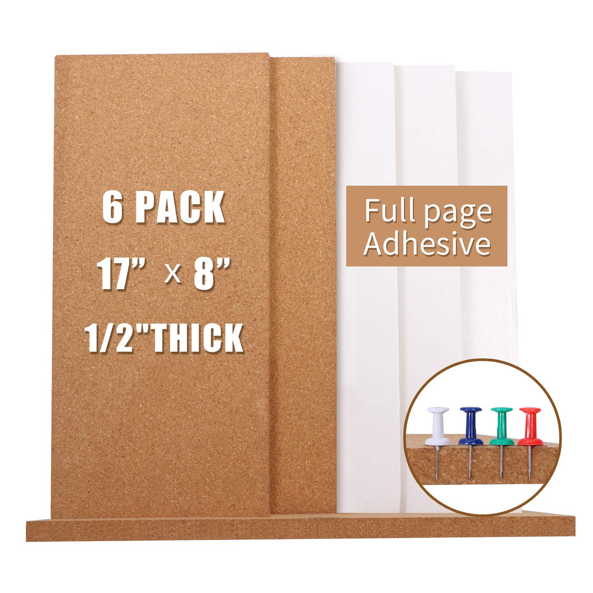 Cork Bulletin Board 17"x8" - 1/2" Thick Cork Board Tiles Frameless Cork Tiles, Self-Adhesive