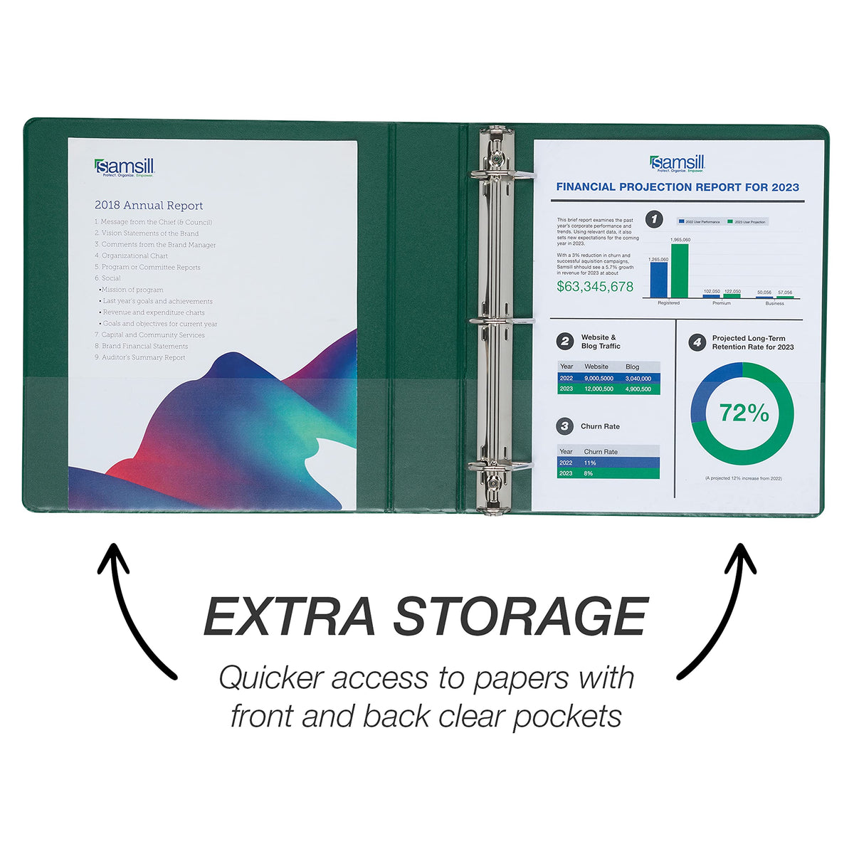 Samsill Durable 1.5 inch 3 Ring Binder, D Ring Binder, 100% Recycled Chipboard, Green, 4 Pack
