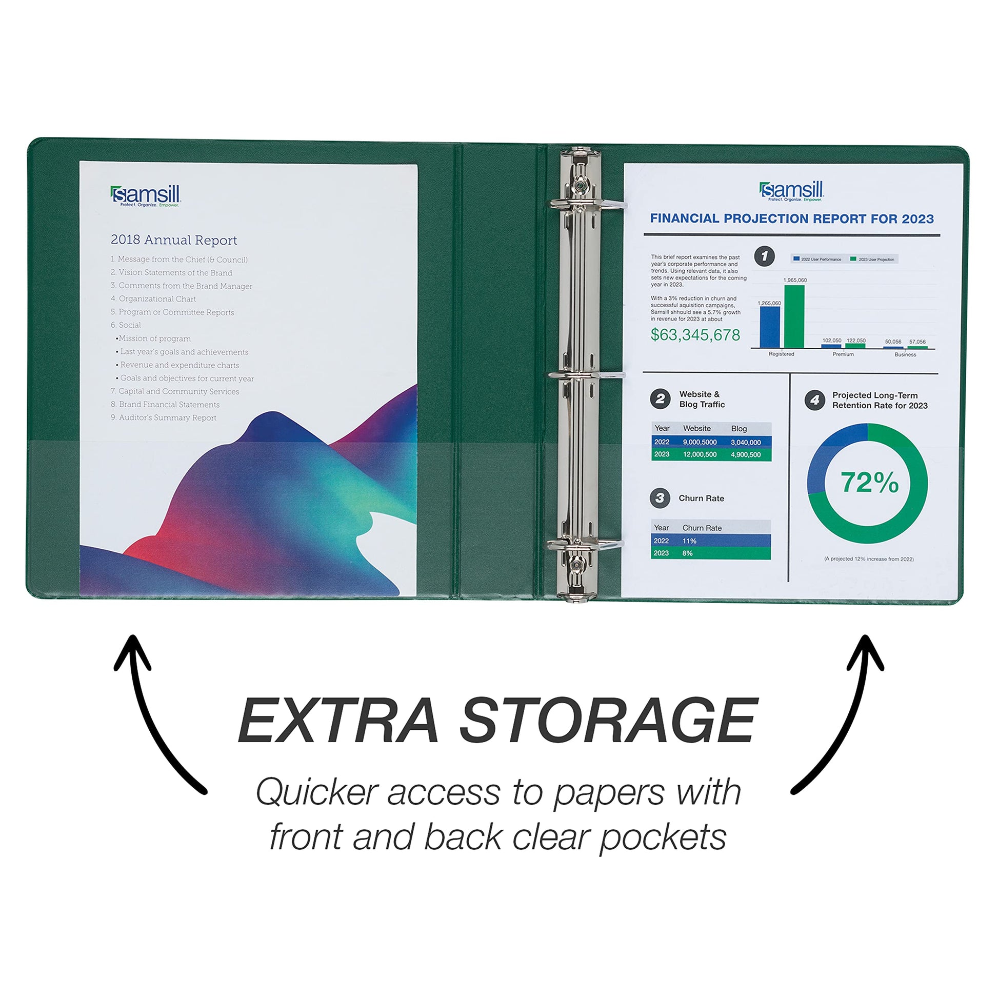 Samsill Durable 1.5 inch 3 Ring Binder, D Ring Binder, 100% Recycled Chipboard, Green, 4 Pack