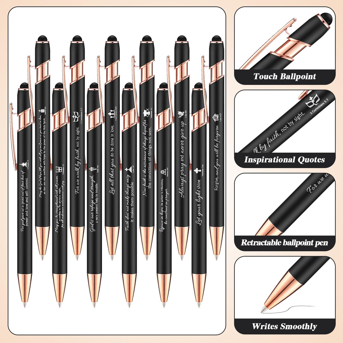 Chuangdi 48 Pcs Bible Verse Pens Bulk Black Ink Pens, Black