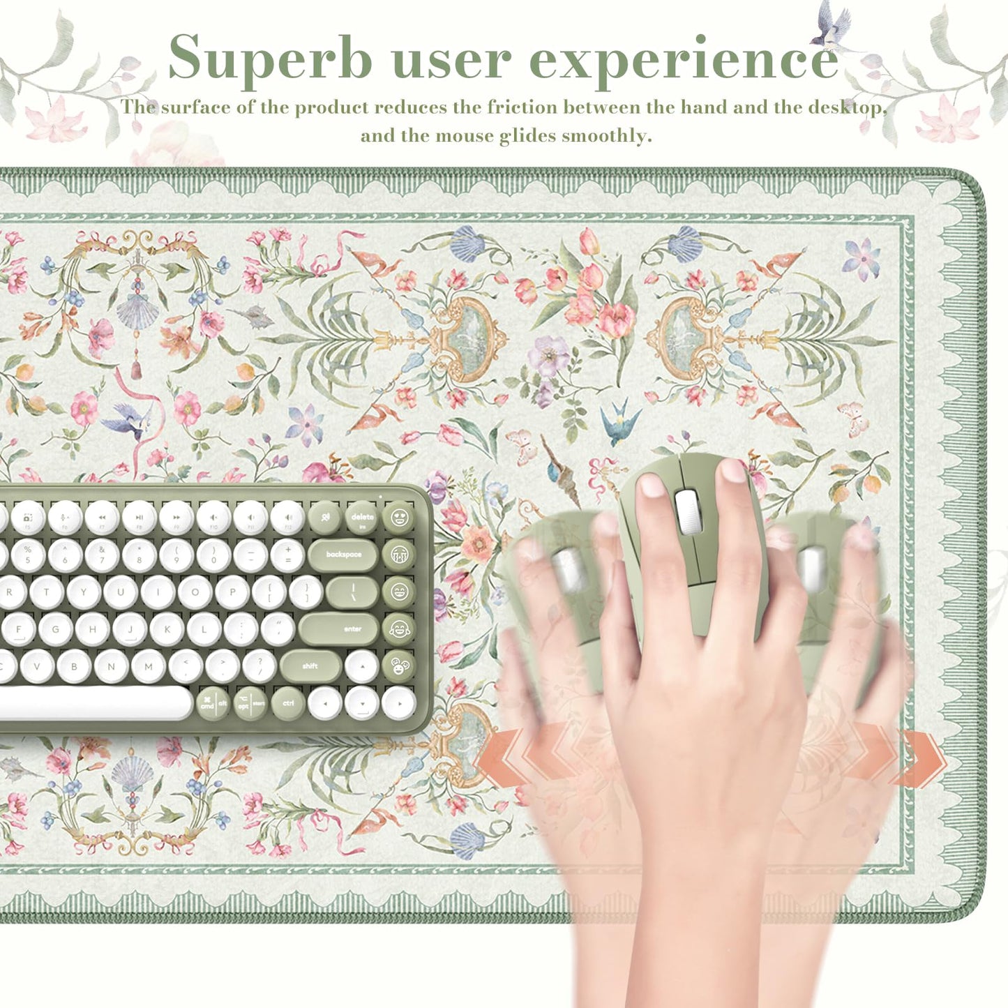 iCasso Desk Cover Mat Green,Extra Large Mouse Pad for Desktop,Floral