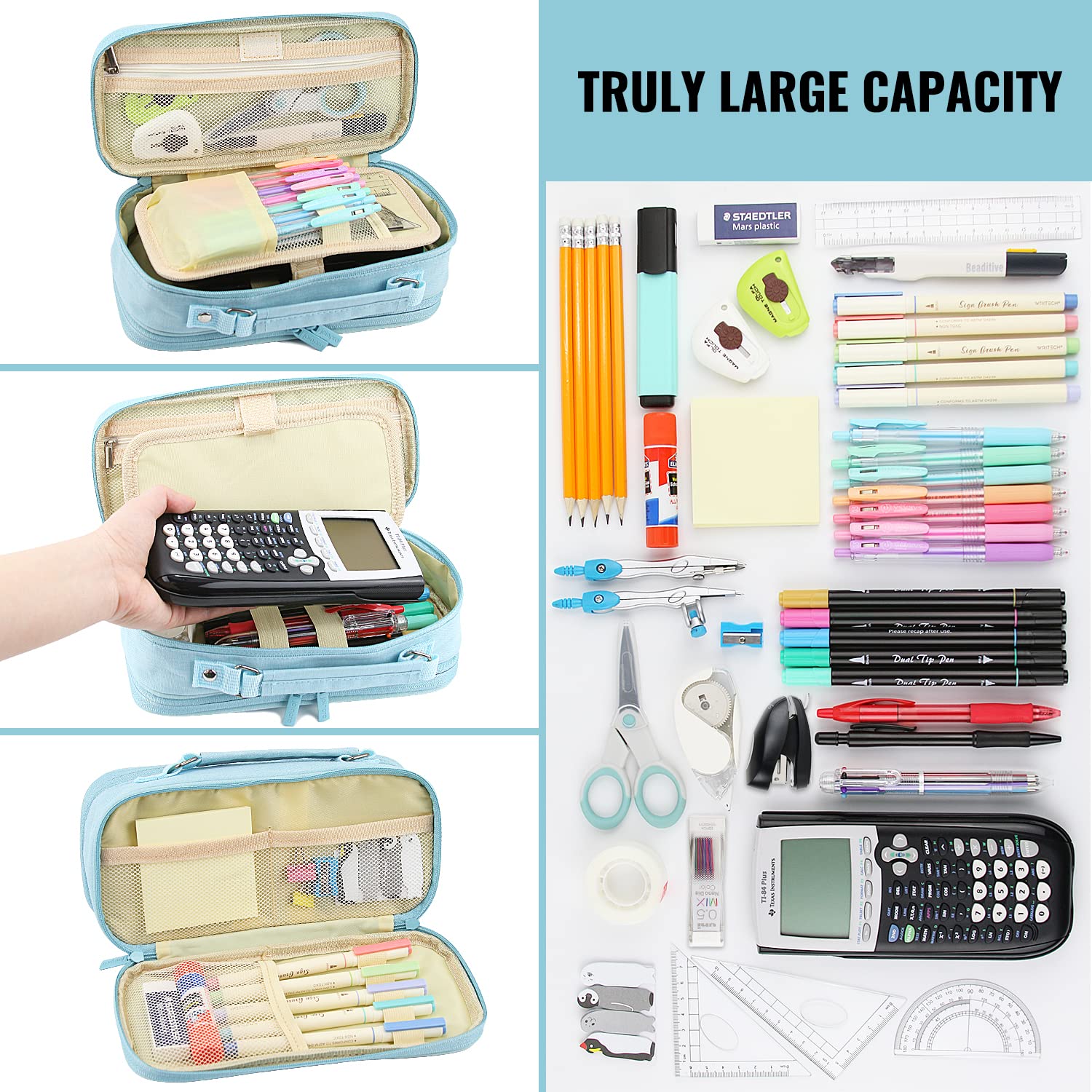 JOINPRO Large Capacity Pencil Case, 4 Compartment Pen Pouch Organizer with Double Zipper, Storage