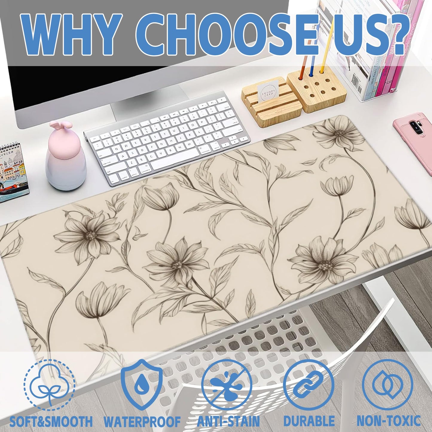 XXL Mouse Pad,Minimalist Flowers Large Gaming Mouse Pad,Abstract line Floral Desk Mat for