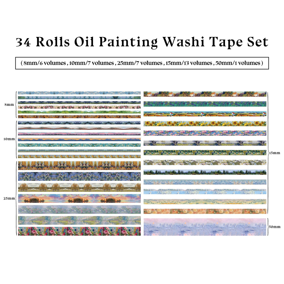 Bomichi 34 Rolls Oil Painting Aesthetic Washi Tape Set