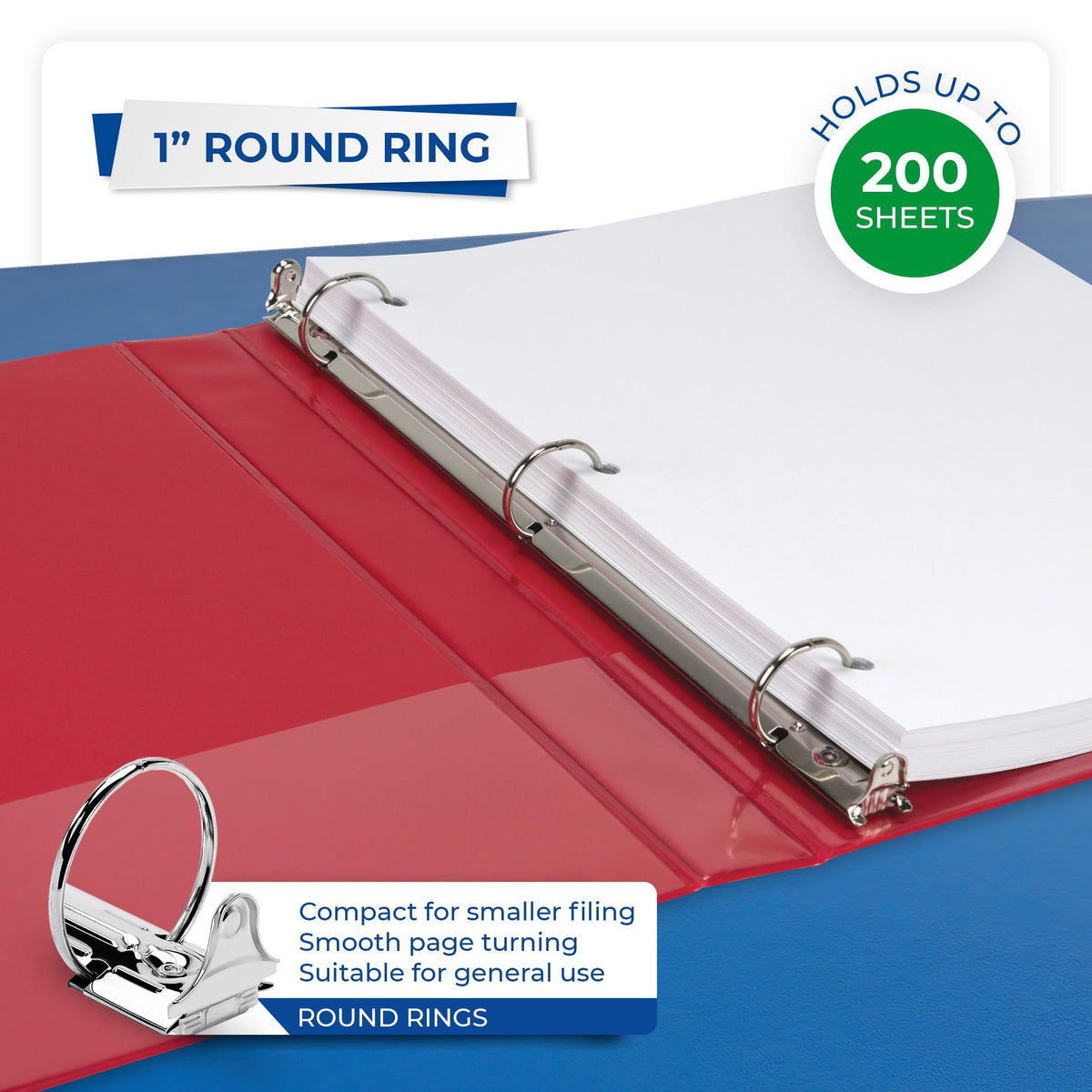 Samsill 1 Inch 3 Ring Binders, Economy Round Ring, Clear View Cover, 200 Sheet Capacity - for
