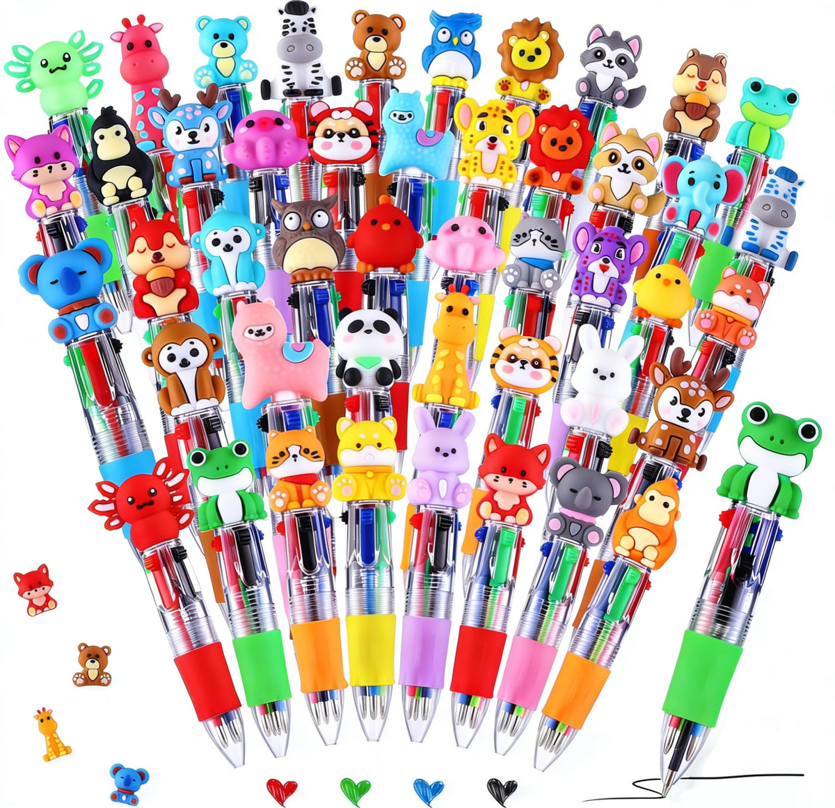 BESARME 48 Packs Safari Animal Multicolor Pen in One, Fun Pens for Kids