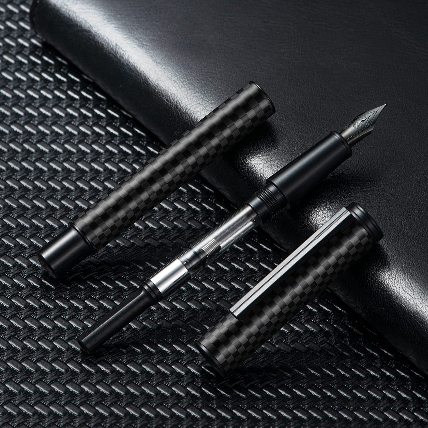 HONG DIAN Black Forest Pro Carbon Fiber Fountain Pen, Medium Nib Modern Design Smooth Writing Pen