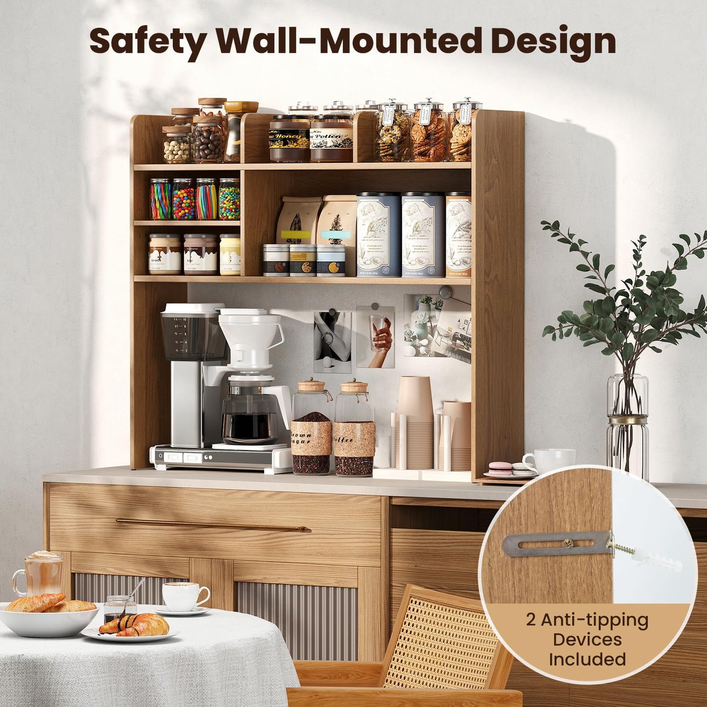 Giantex Desktop Bookshelf, 37" Desk Hutch Dorm for Computer Up to 32 Inch, Countertop Hutch w/6