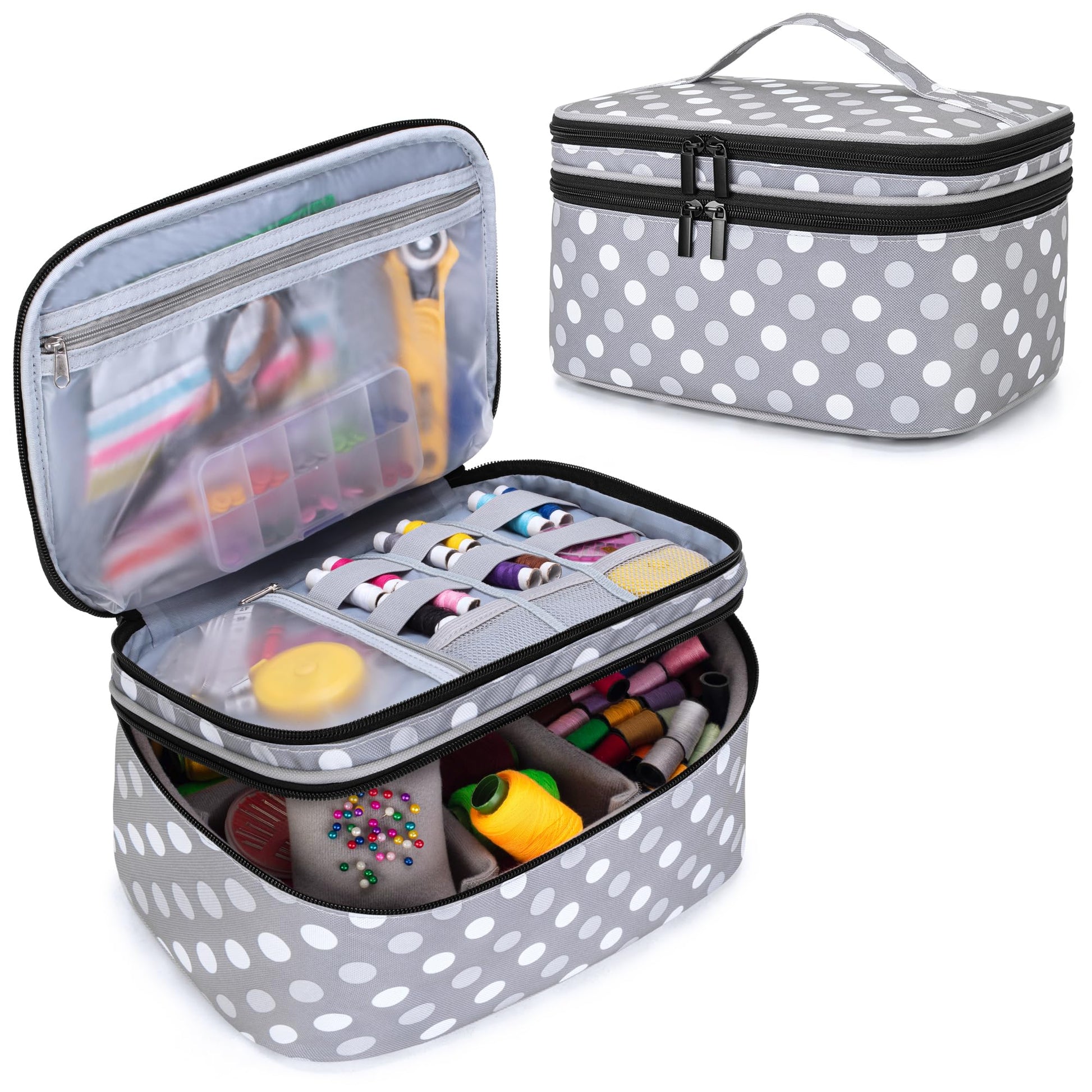 Luxja Double-Layer Large Sewing Organizer, Polka Dots