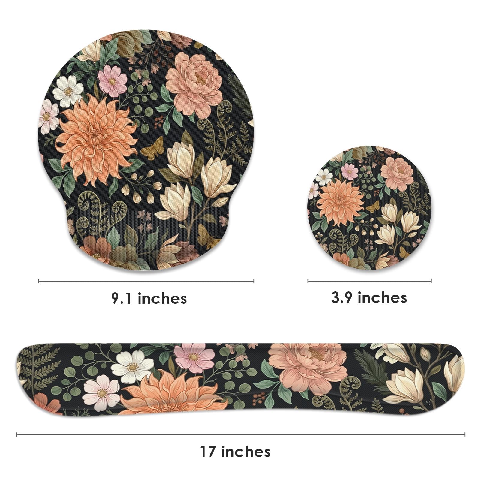 Britimes Ergonomic Mouse Pad Set with Wrist Rest, Floral Flower