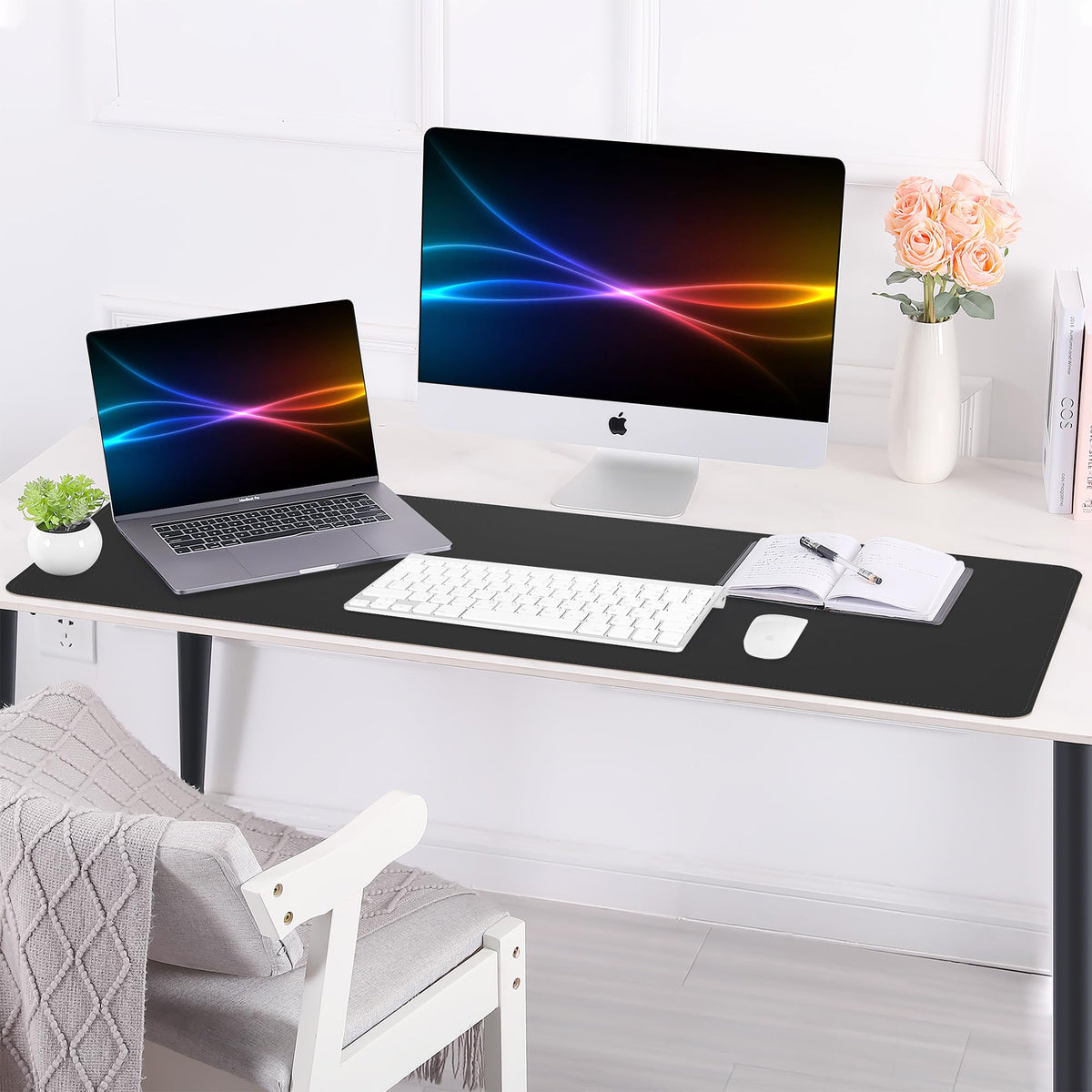 AFIING Cork Desk Mat 55" x 17", Dual-Sided Natural Cork & PU Leather Desk Pad, Non-Slip Waterproof