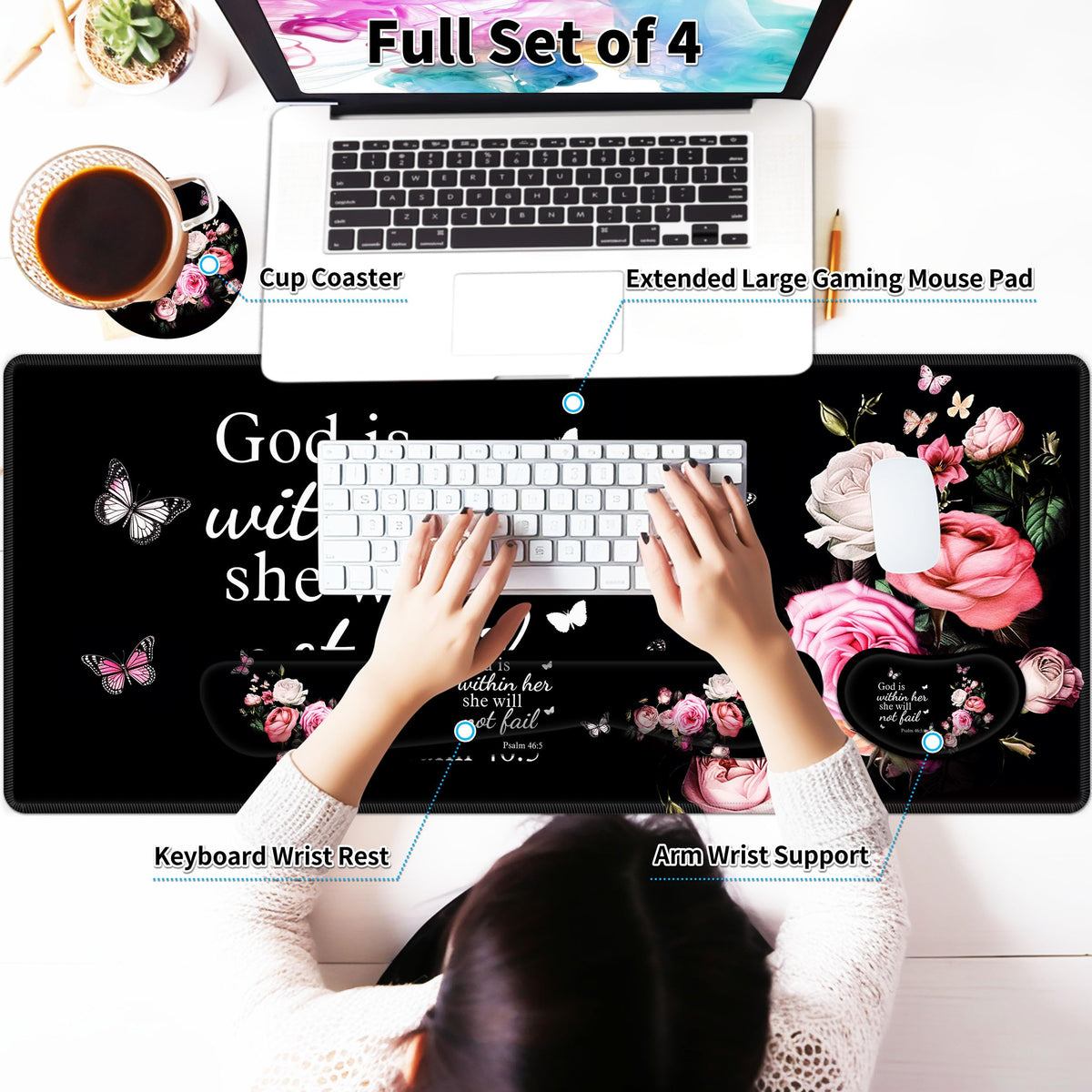 JYCUHTCL Large Gaming Mouse Pad Set 35.4 x 15.7 with Keyboard Wrist Rest, Wrist Support, and