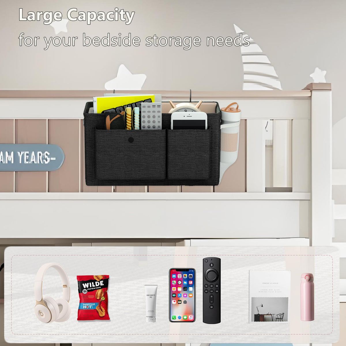 Bedside Caddy Bedside Storage Hanging Organizer for Bunk Dorm Bed Rail