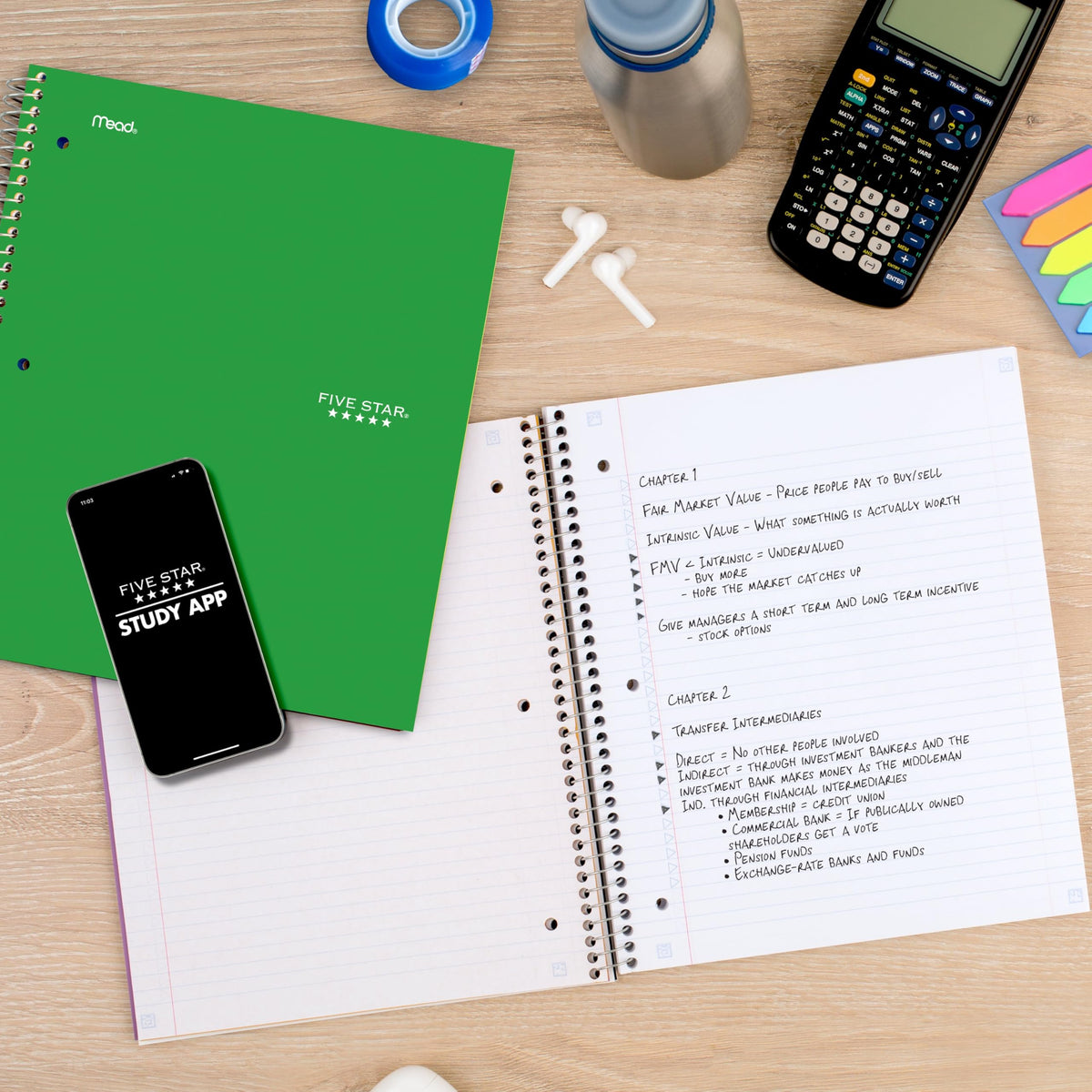 Five Star Spiral Notebook + Study App, 3 Subject, College Ruled Paper, Fights Ink Bleed, Water