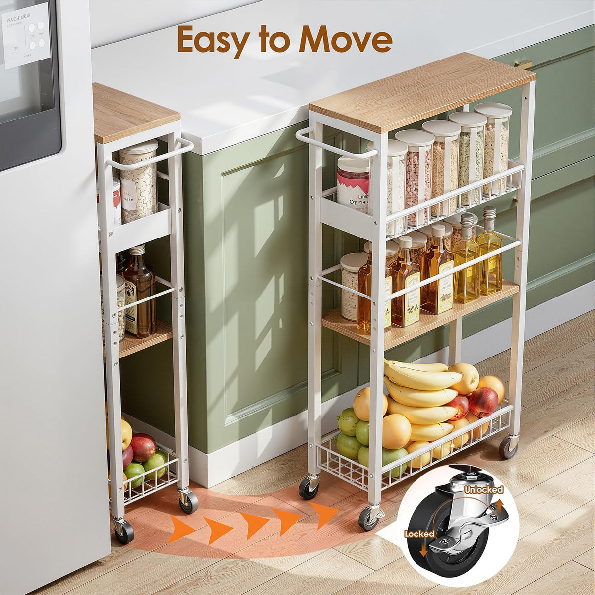 Kssiaz Slim Rolling Storage Cart, 4 Tier Narrow Storage Cart, 7.1in(W)