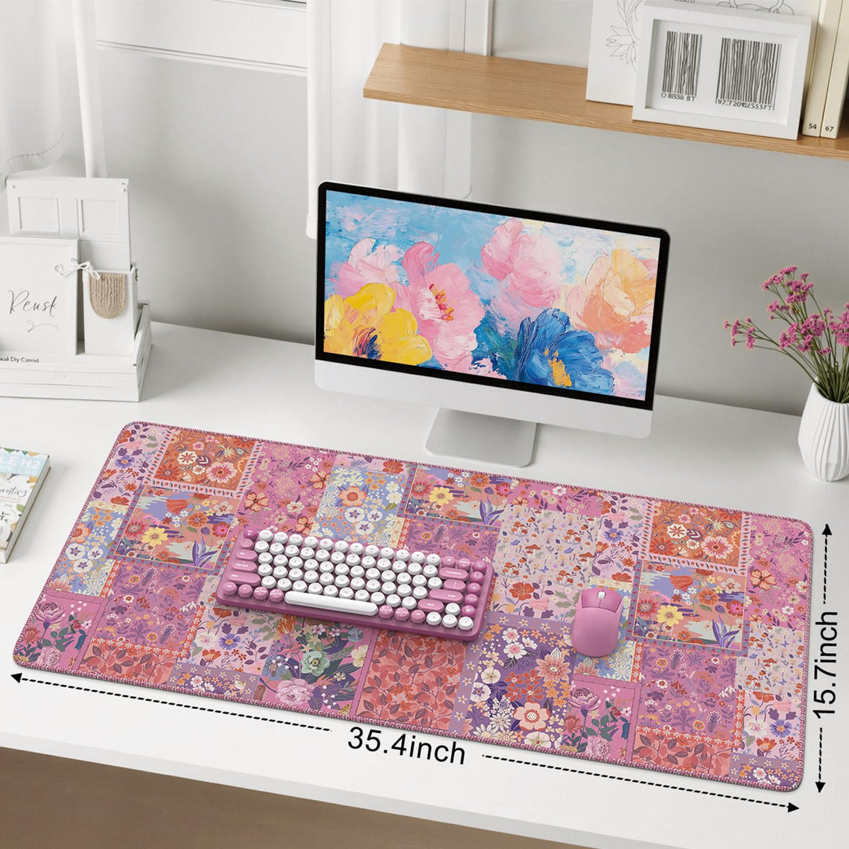iCasso Floral Desk Pad Mat, Large Mouse Pad, Rose Pink