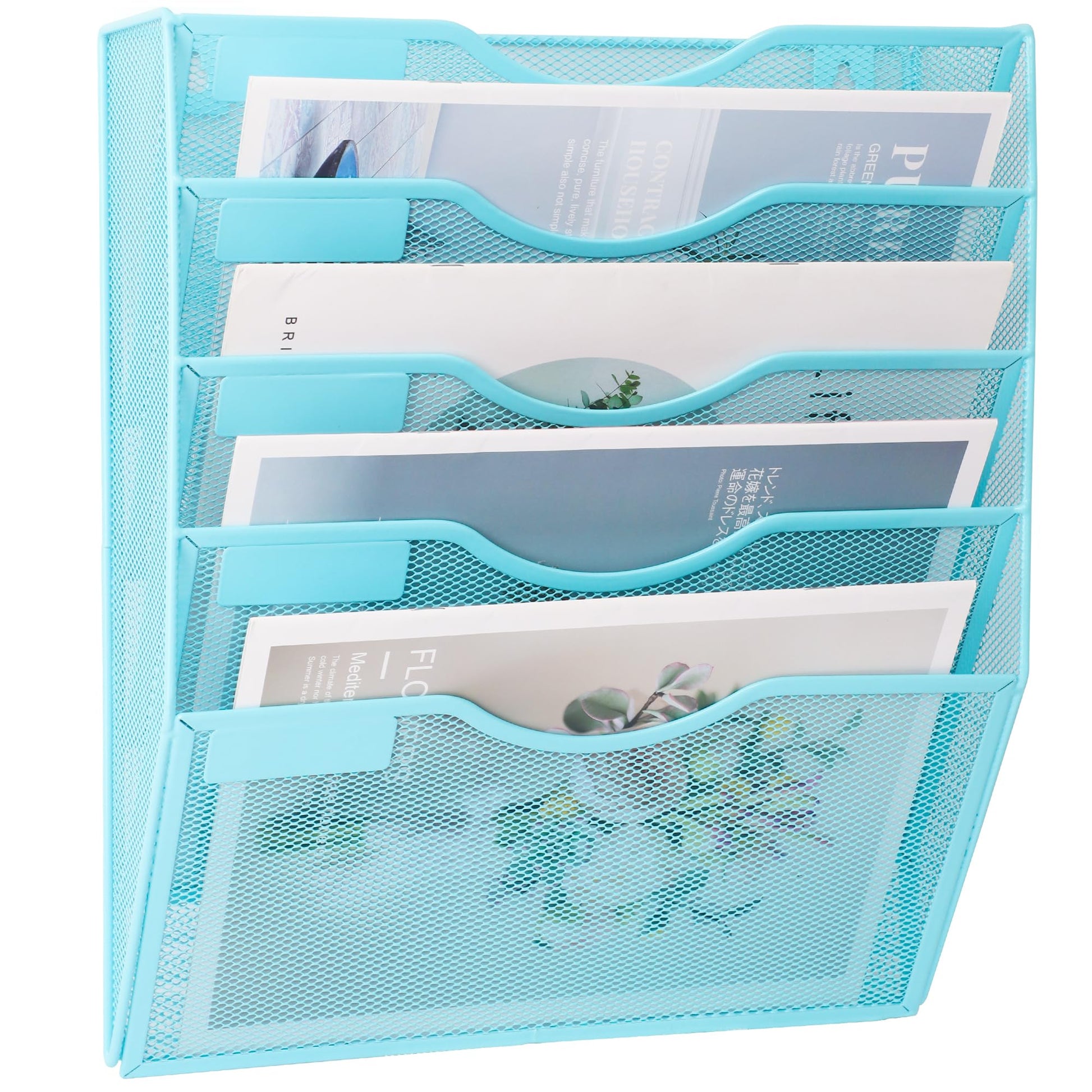 EASEPRES 5 Pocket Mesh Hanging Wall File Organizer, Wall Mounted Mail Paper Document Folder Holder