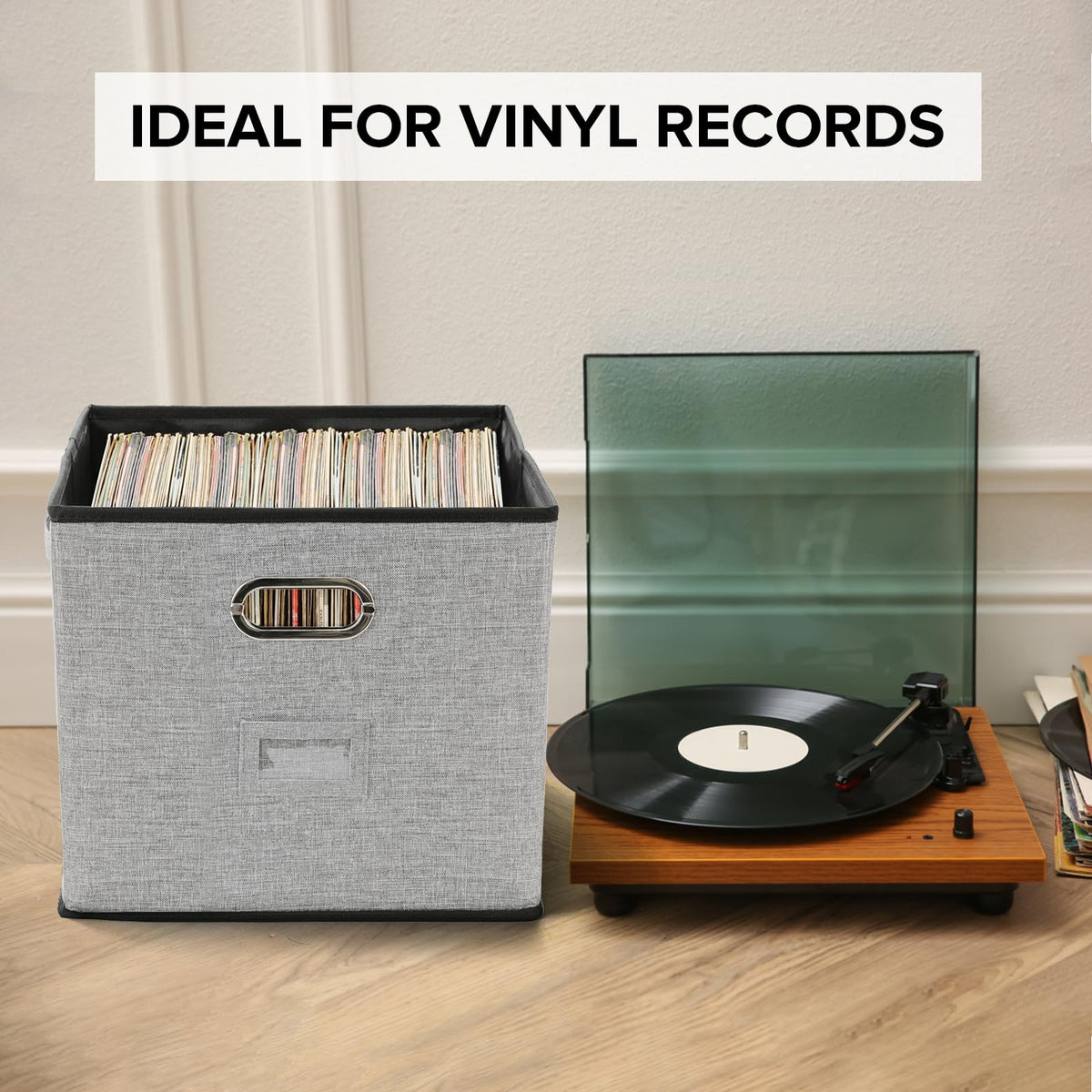 TARSUKA Vinyl Record Storage Box Hold 100+ 12" Albums Stackable LP Storage Bin with Lid Record