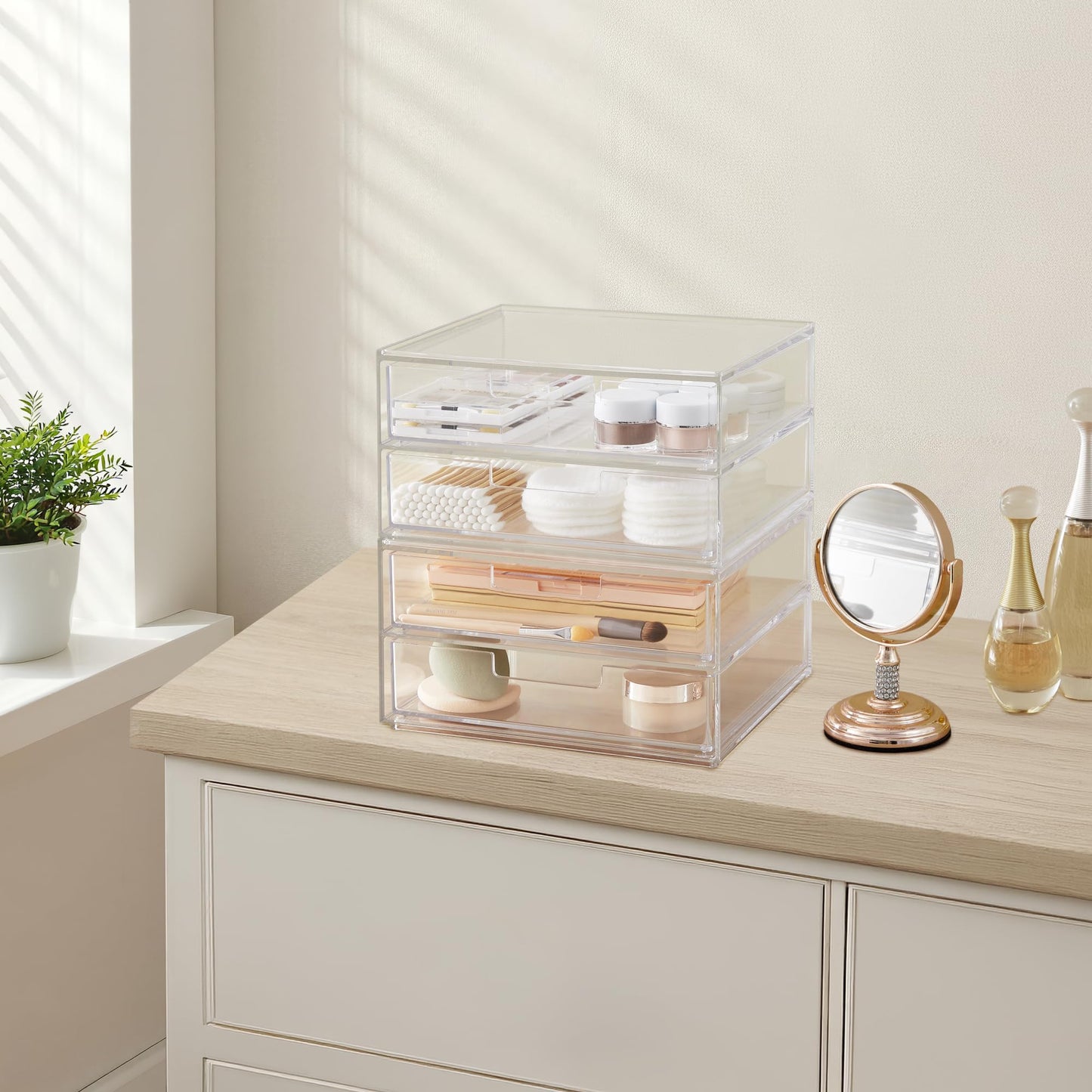 STORi Stackable Desk Drawer Organizer, Clear Pen Pencil Makeup Brush Holder for Desktops and