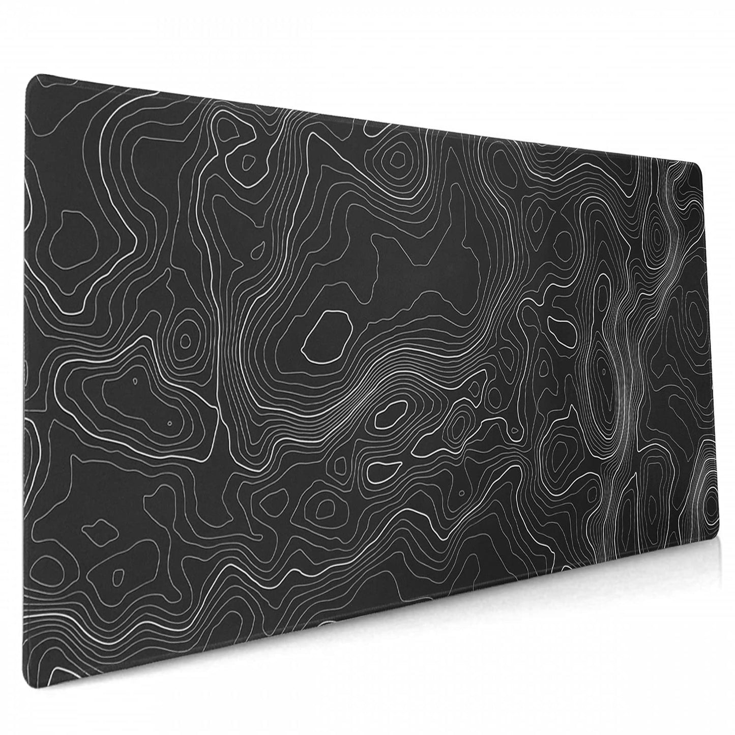 keepcute Black Topographic Desk Mat, Large Gaming Mouse Pad 35.4x15.7in