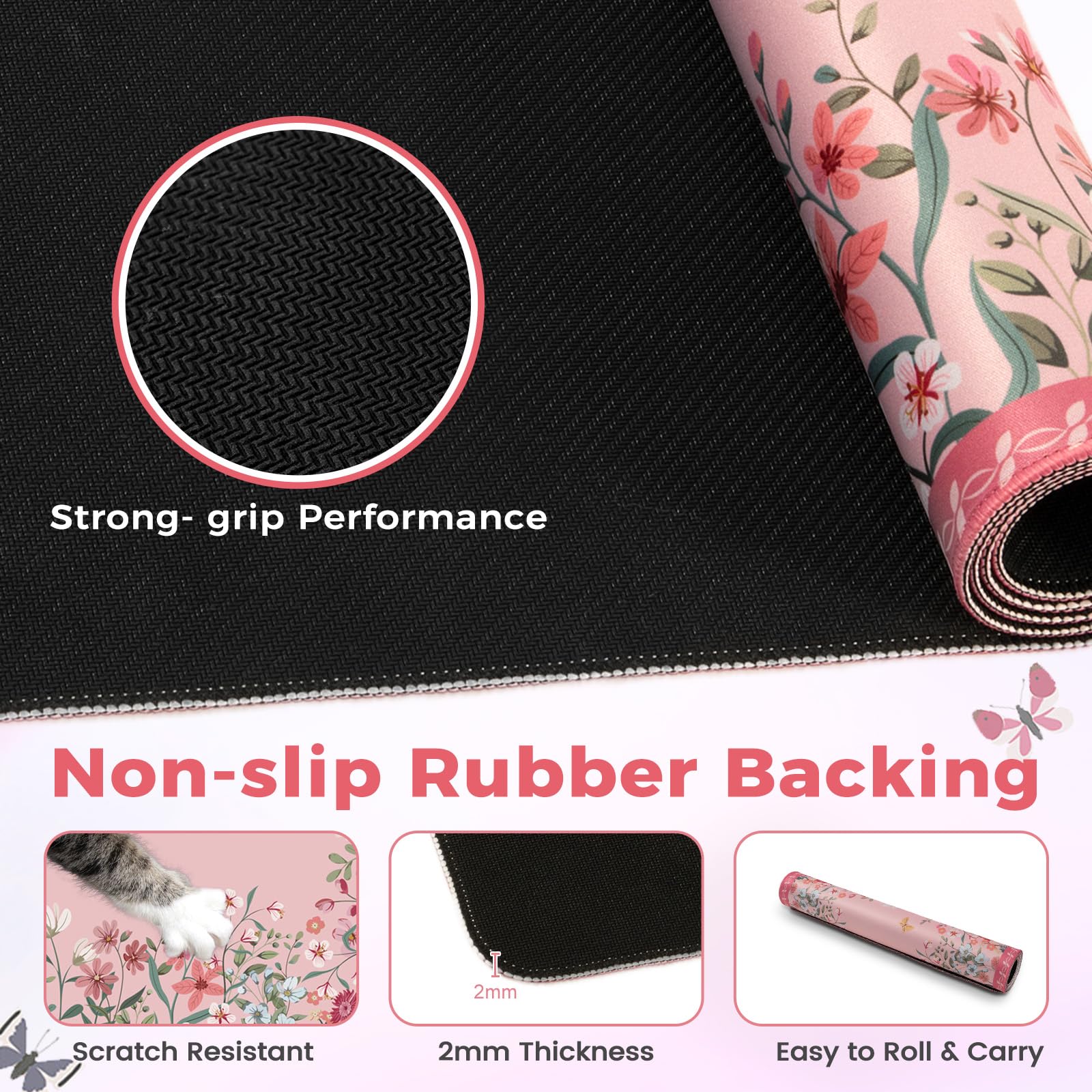 HAOCOO Floral Desk Pad, Waterproof Large Keyboard Mat Pad(Rose Pink)