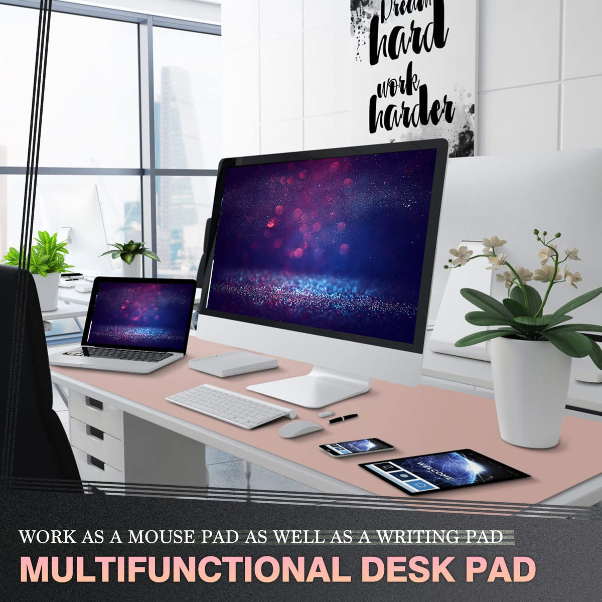 K KNODEL Extra Large Desk Mat, Leather Mouse Pad (47.2"x23.6", Pink)