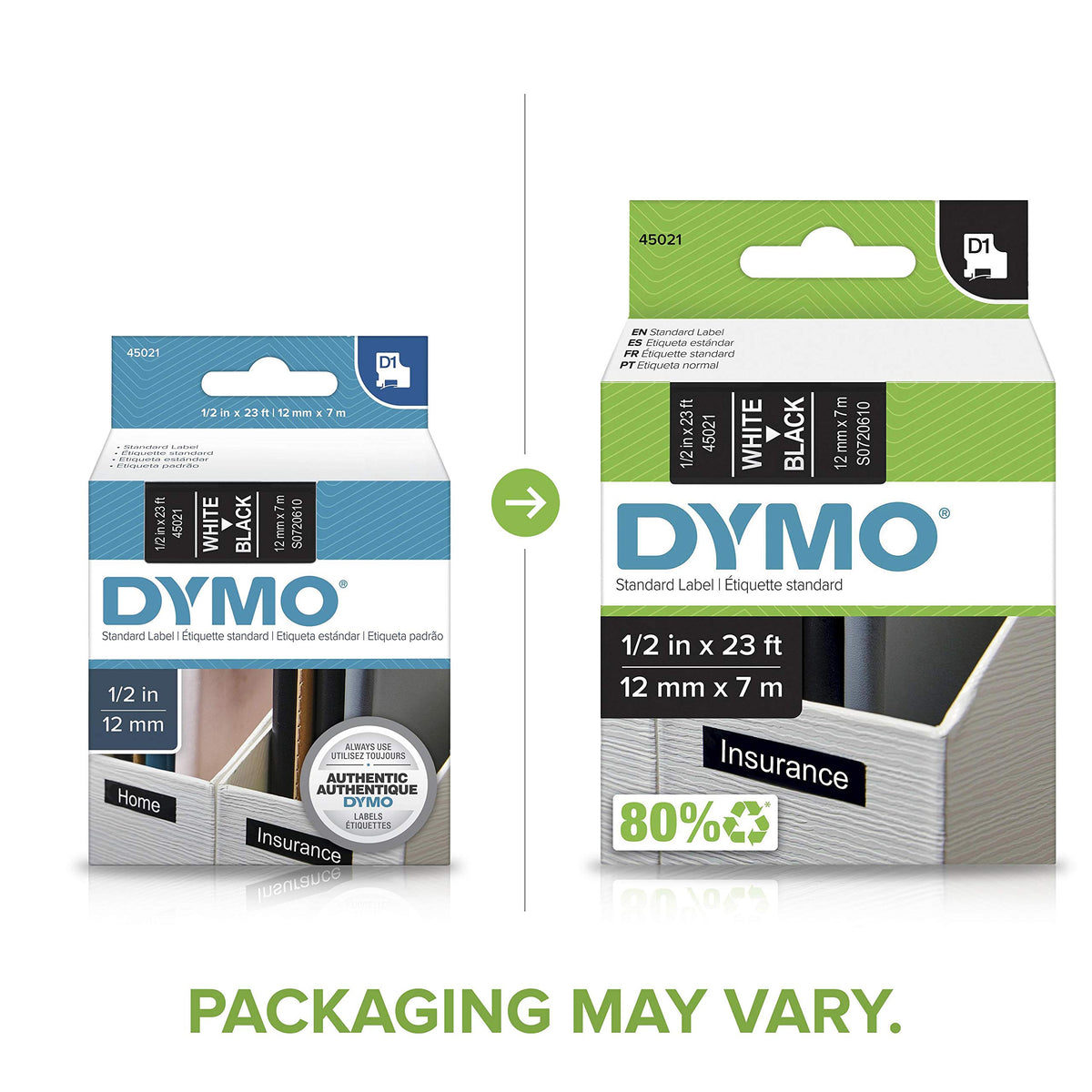 DYMO High-Performance Permanent Self-Adhesive D1 Polyester Tape for Label Makers, 1/2-inch, White