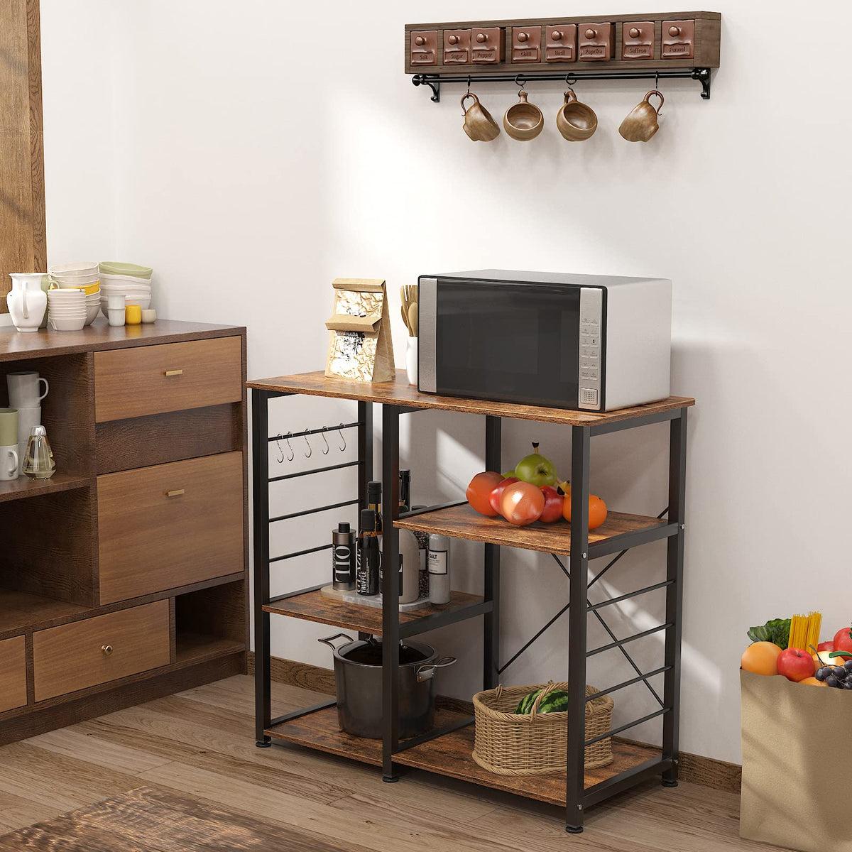 DlandHome Microwave Cart Stand 35.4 inches, Kitchen Baker's Rack Utility Storage Shelf Microwave