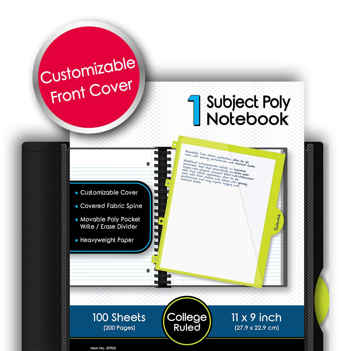 IQ+ iScholar 1-Subject Poly Cover Wirebound Notebook, College Ruled, 11 x 8.5 Inch Sheet Size, 100