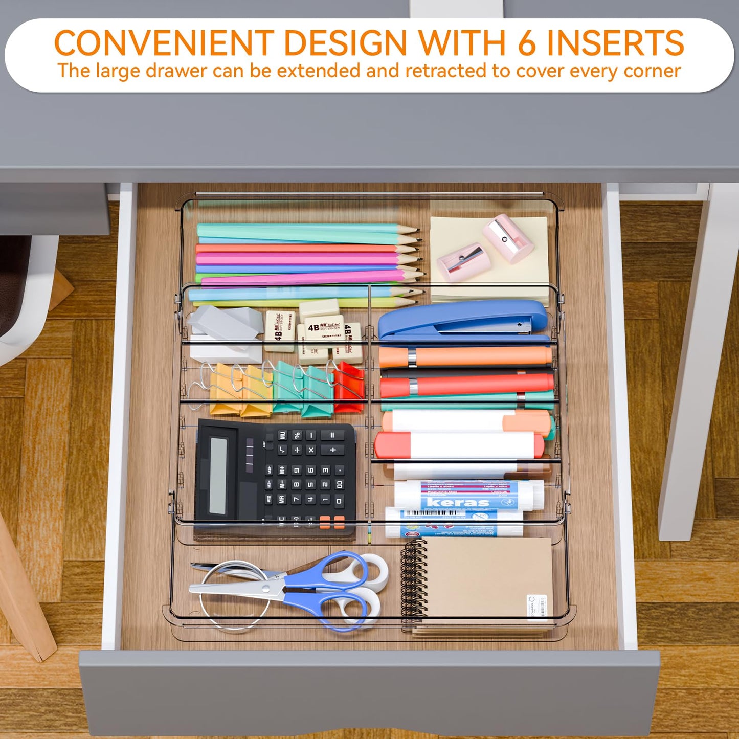 Yieach Expandable Desk Drawer Organizer Tray,1.8 Inch High Junk Drawer Organizer for Kitchen,Clear