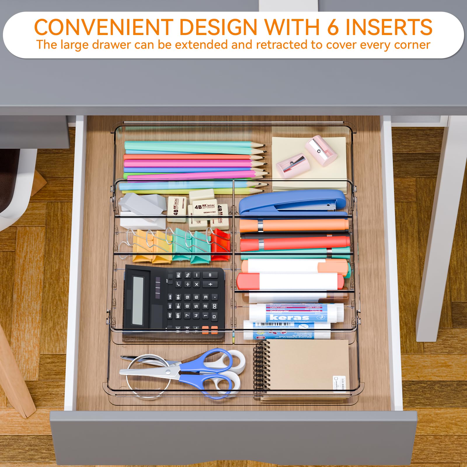 Yieach Expandable Desk Drawer Organizer Tray,1.8 Inch High Junk Drawer Organizer for Kitchen,Clear