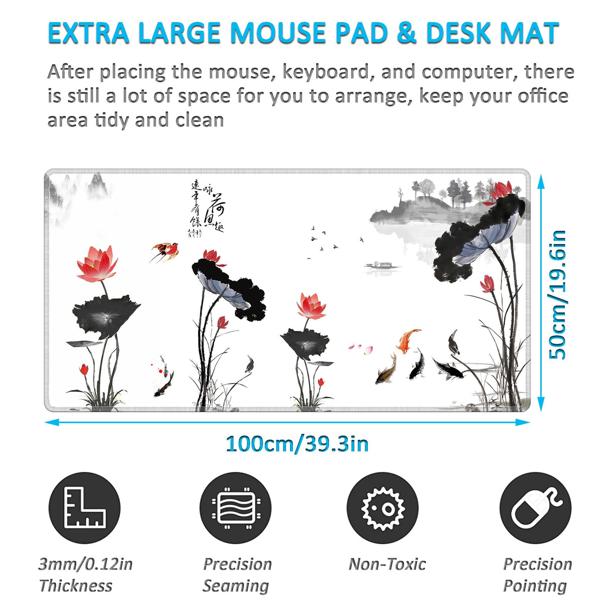 LL-COEUR XXL Landscape Gaming Mouse Pad Computer Keyboard Mat Office Desk Pad (Lotus, 39.3" x 19.6"