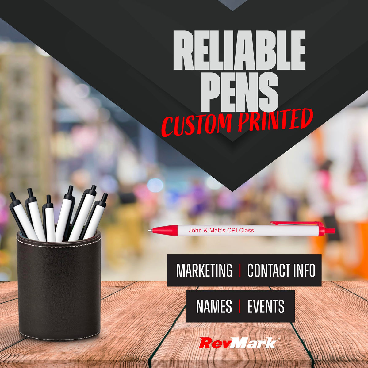 RevMark Personalized Ballpoint Pen, Custom Printed Name, Business or Event Information, Timeless