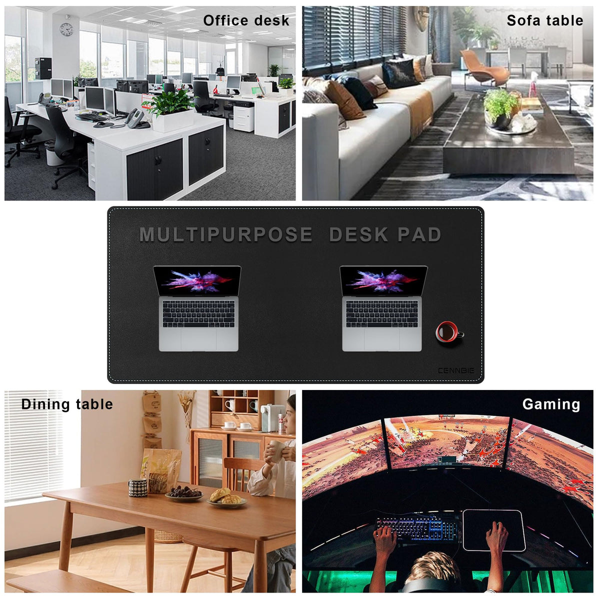 CENNBIE Leather Desk Pad Large, 55.1" x 27.5" Desk Mat Protector (Black)