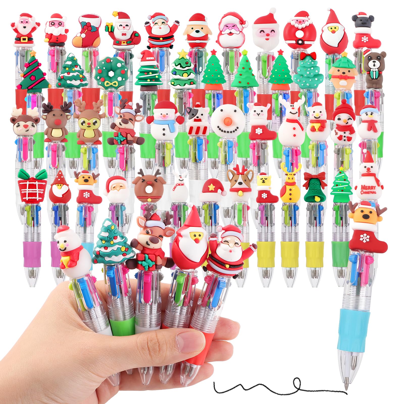 BESARME 48 Packs Christmas Multicolor Pen in One, 4-in-1 Xmas Tree Claus Stocking Stuffers for Teen