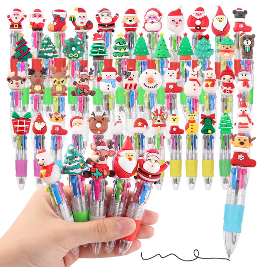 BESARME 48 Packs Christmas Multicolor Pen in One, 4-in-1 Xmas Tree Claus Stocking Stuffers for Teen
