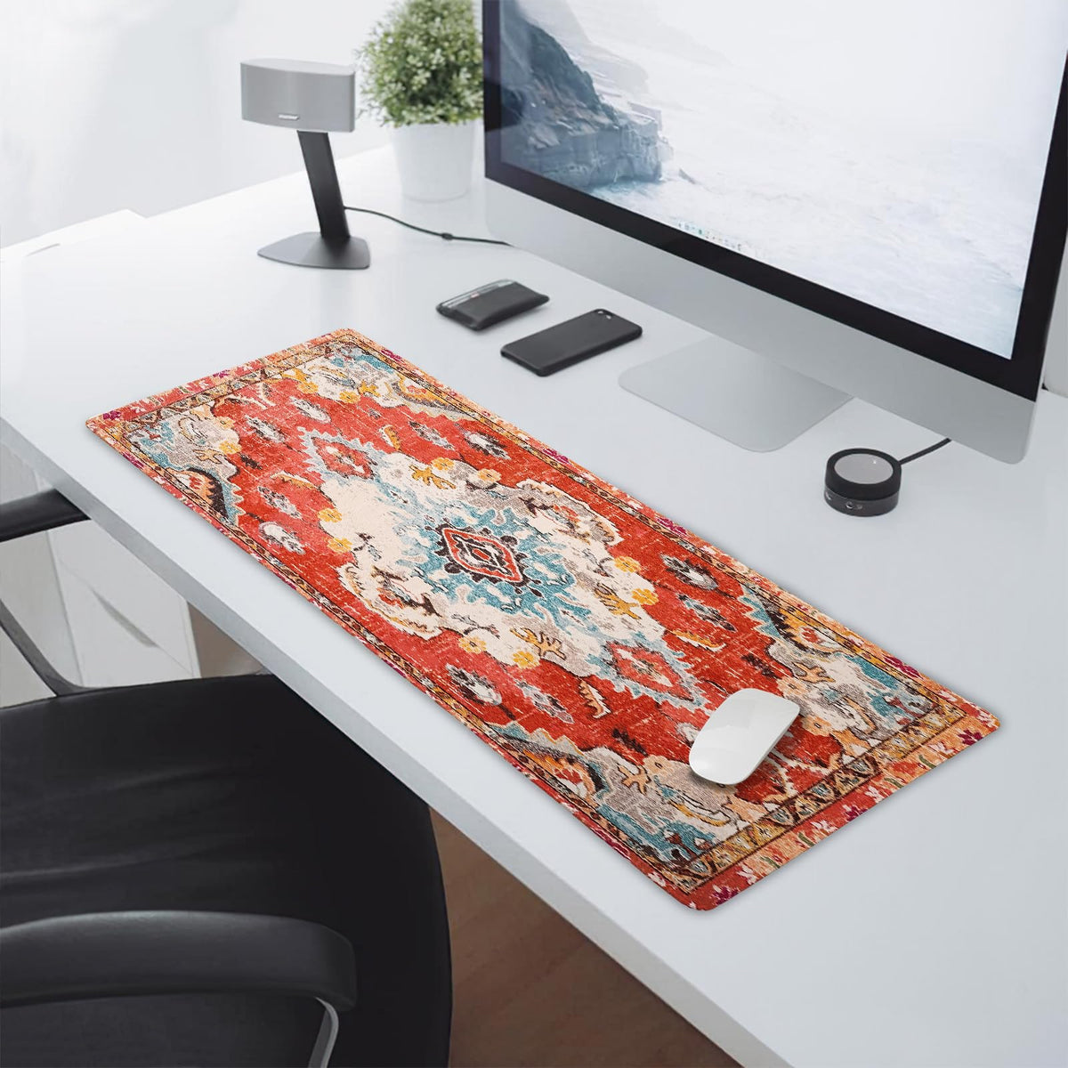 Vintage Rug Mouse Pad XL Red Orange Retro Carpet Aesthetic Extended Table Mat 80X30 cm Non-Slip