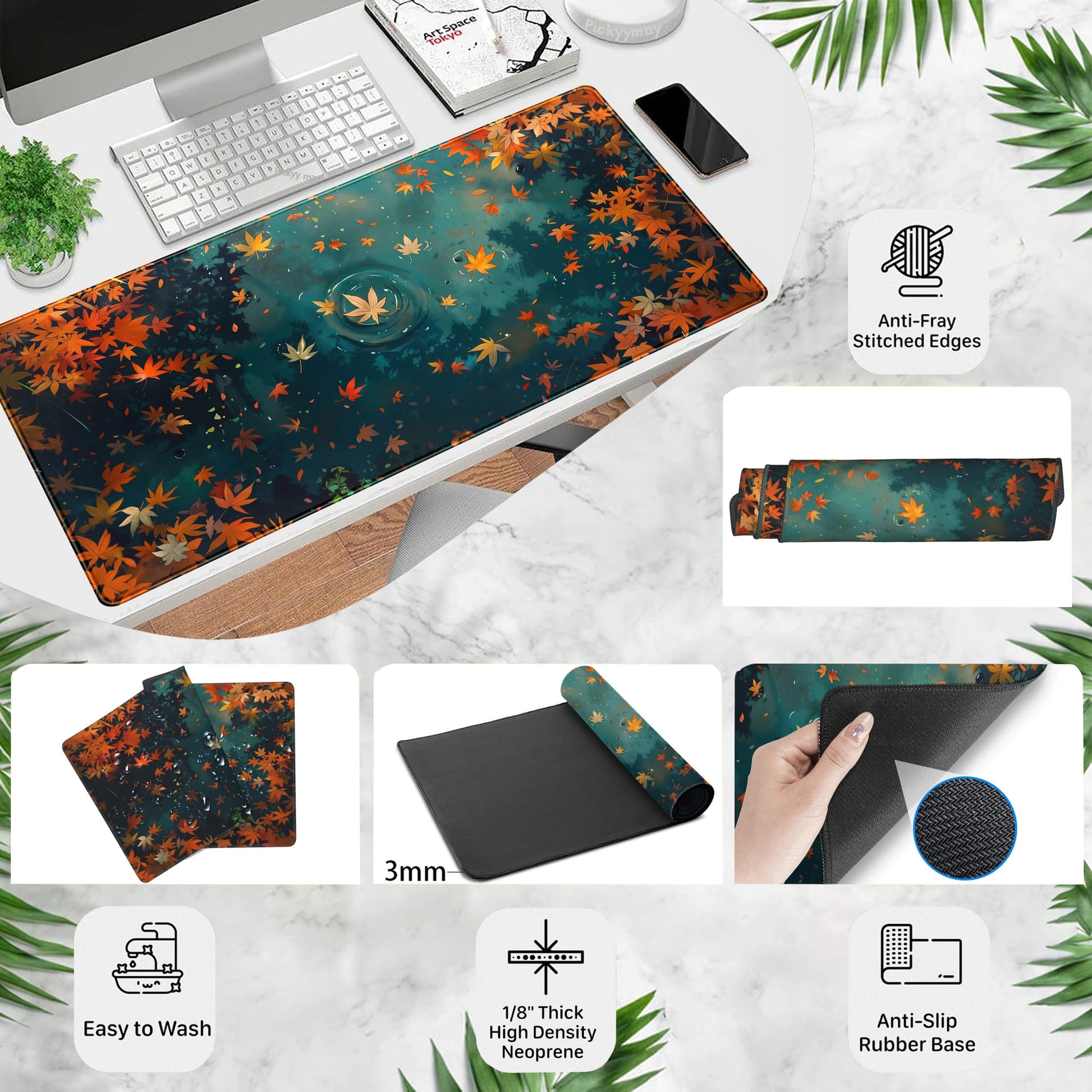Maple Leaves Desk Mat Gaming Mouse Pad Large, Extended Desk Pad Full Desk Cover Mat, Fall Leaves