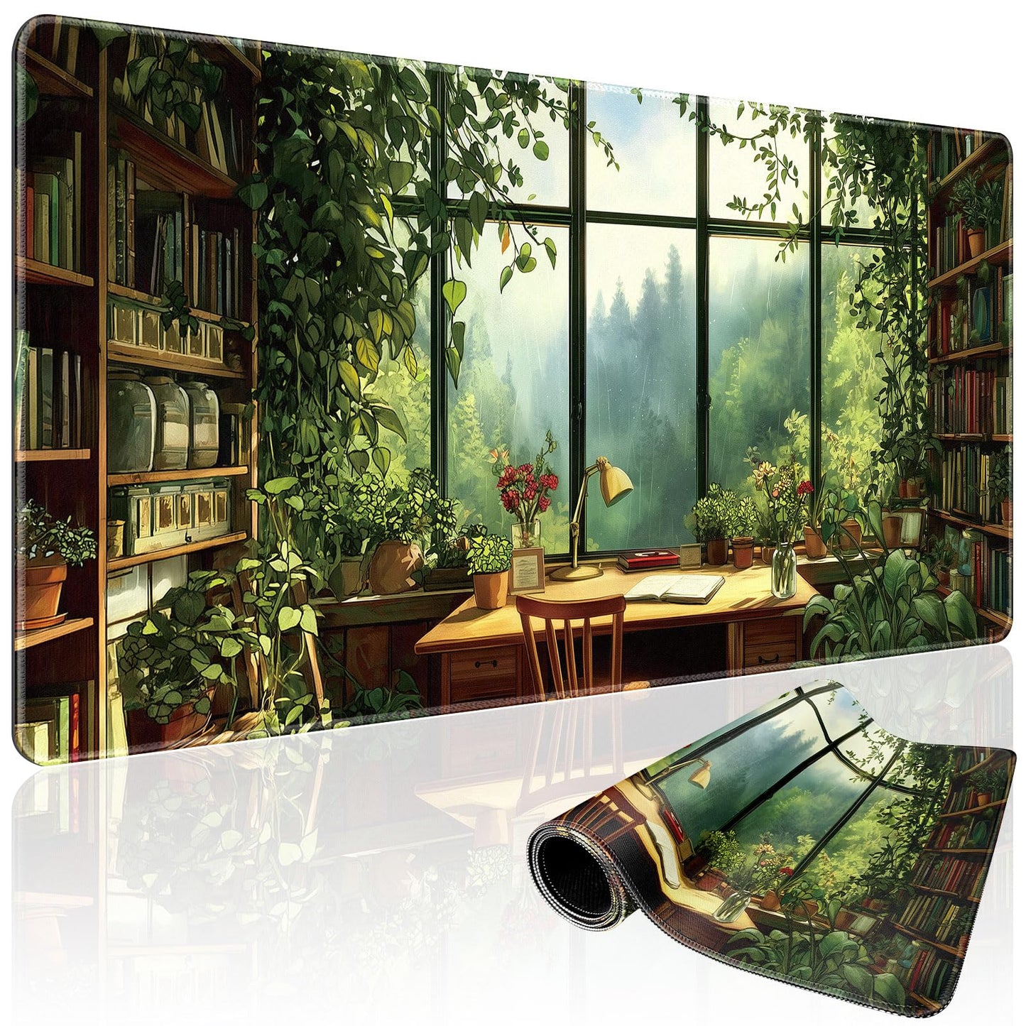 Mcapirivo Large Gaming Mouse Pad Desk Mat 31.5"x15.7" Green Study Room