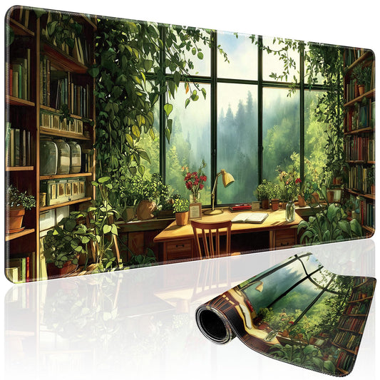 Mcapirivo Large Gaming Mouse Pad Desk Mat 31.5"x15.7" Green Study Room