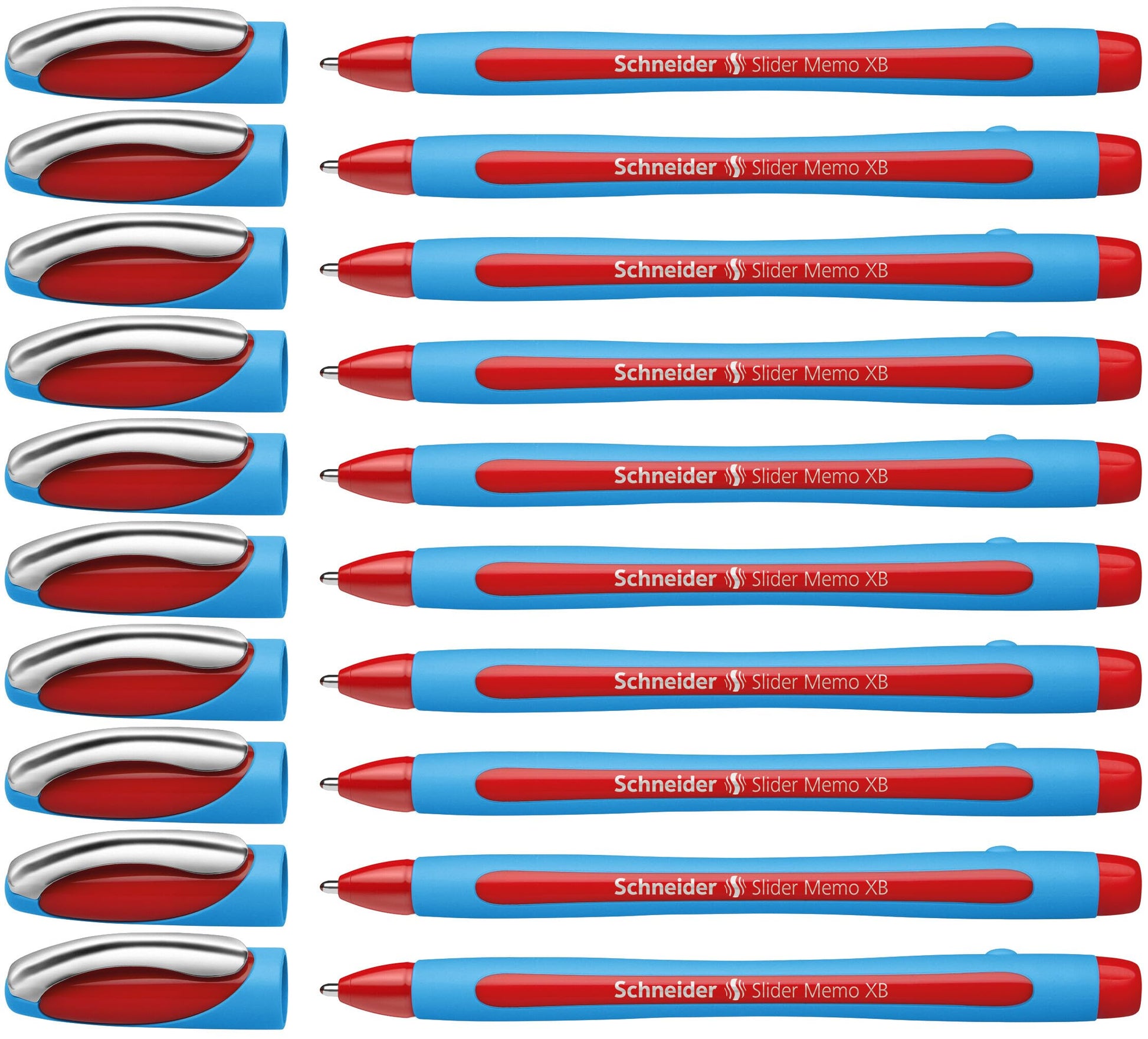 Schneider Slider Memo XB (Extra Broad) Ballpoint Pen, 1.4 mm, Light Blue Barrel, Red Ink, Box of 10