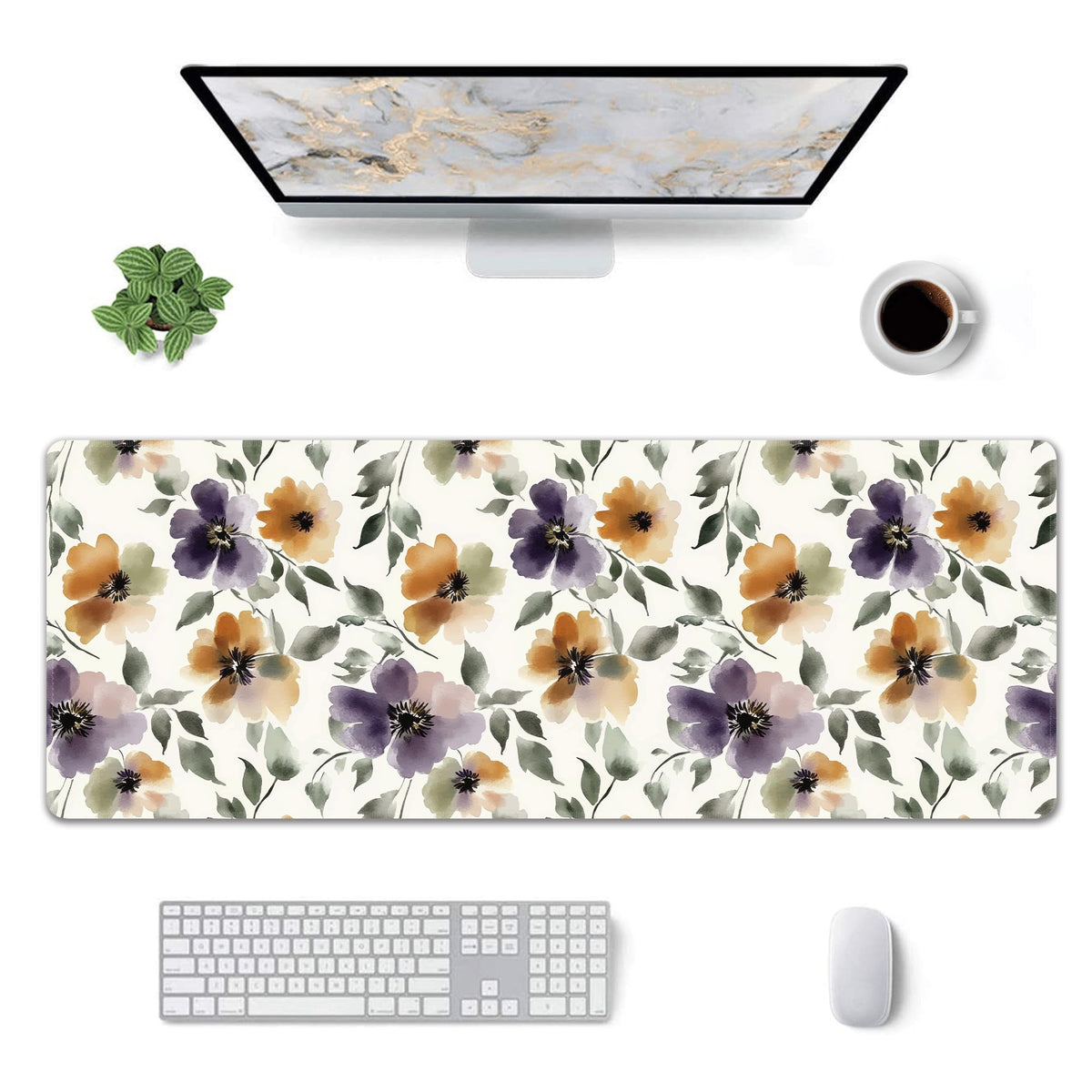 Watercolor Floral Large Mouse Pad,Gaming Keyboard Desk Pad,Extended Mouse Mat Non-Slip Rubber Base