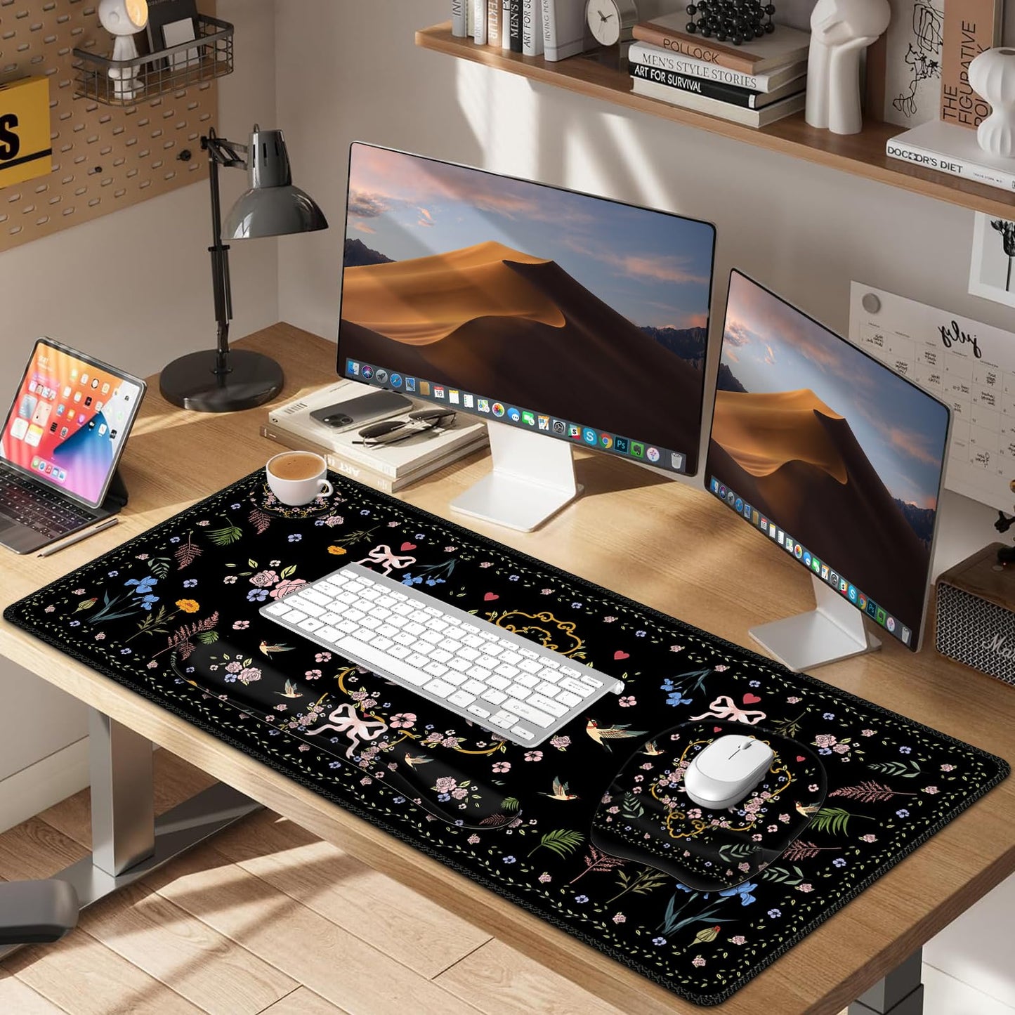 Mouse Pad with Wrist Support 4 in1 Set, XXL Big Game Mousepad + Keyboard Wrist Rest + Mouse Wrist