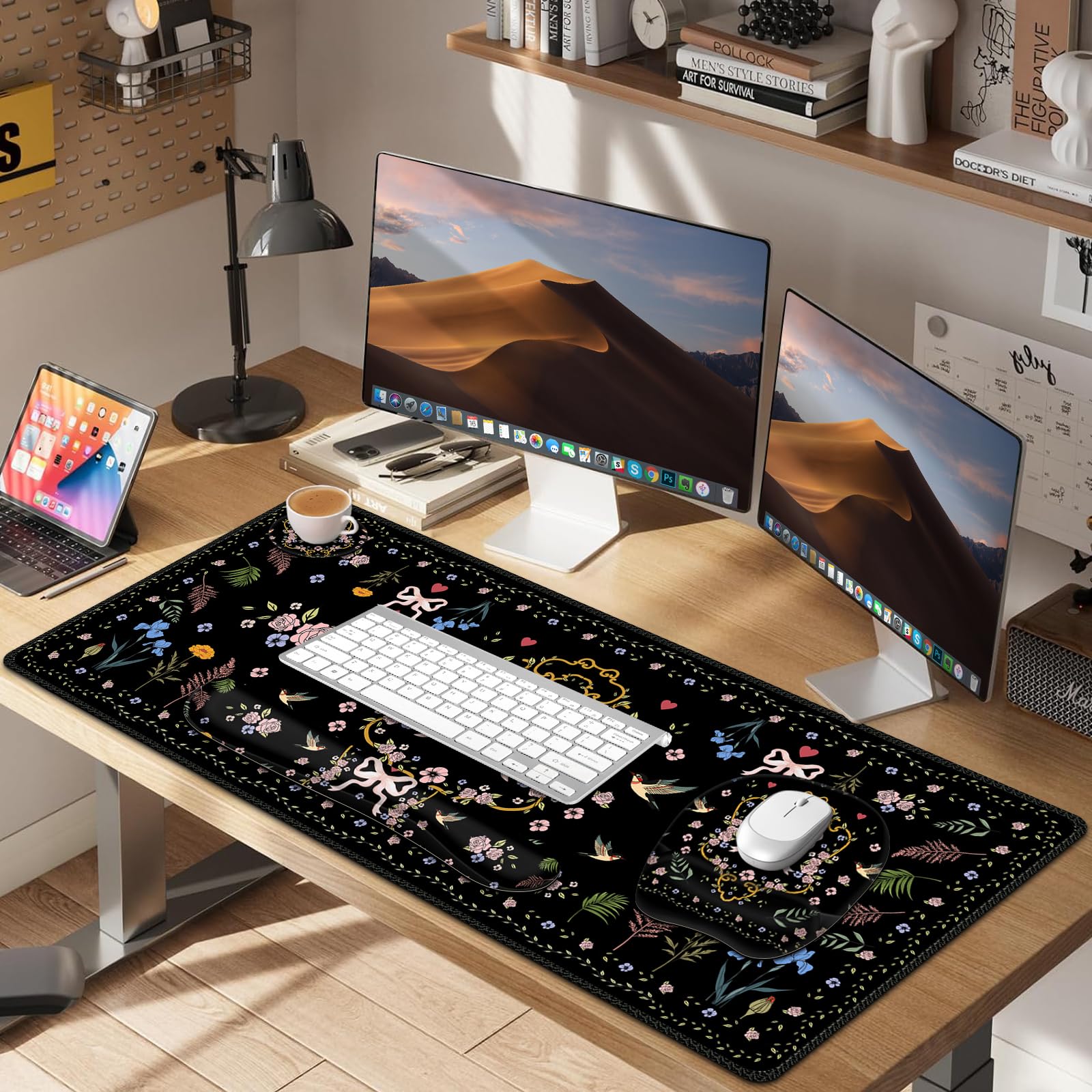 Mouse Pad with Wrist Support 4 in1 Set, XXL Big Game Mousepad + Keyboard Wrist Rest + Mouse Wrist