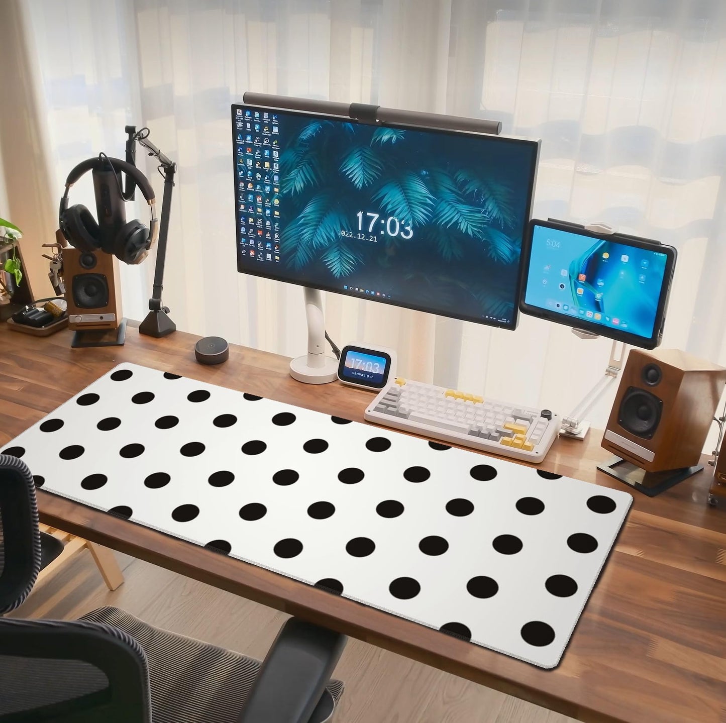 Black Polka Dot Mouse Pad Extended Large Gaming Mousepad XL Big Long Oversized Desk Mat Stitched
