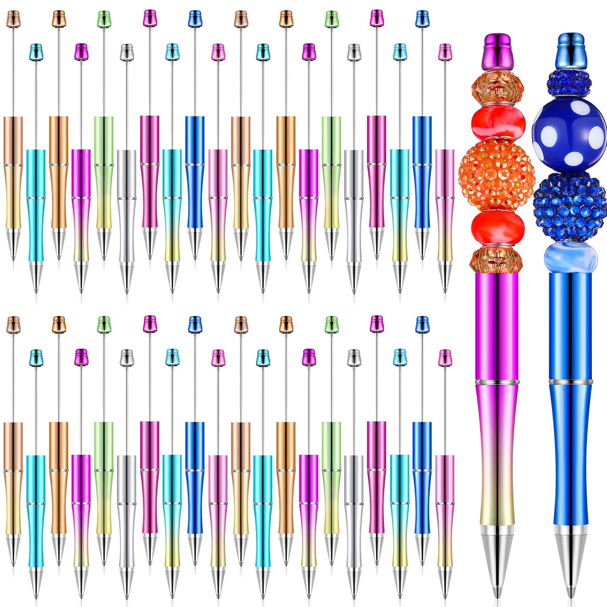 Crtiin 50 Pack Beadable Pens, Ballpoint Pens, School Supplies, Multicolor