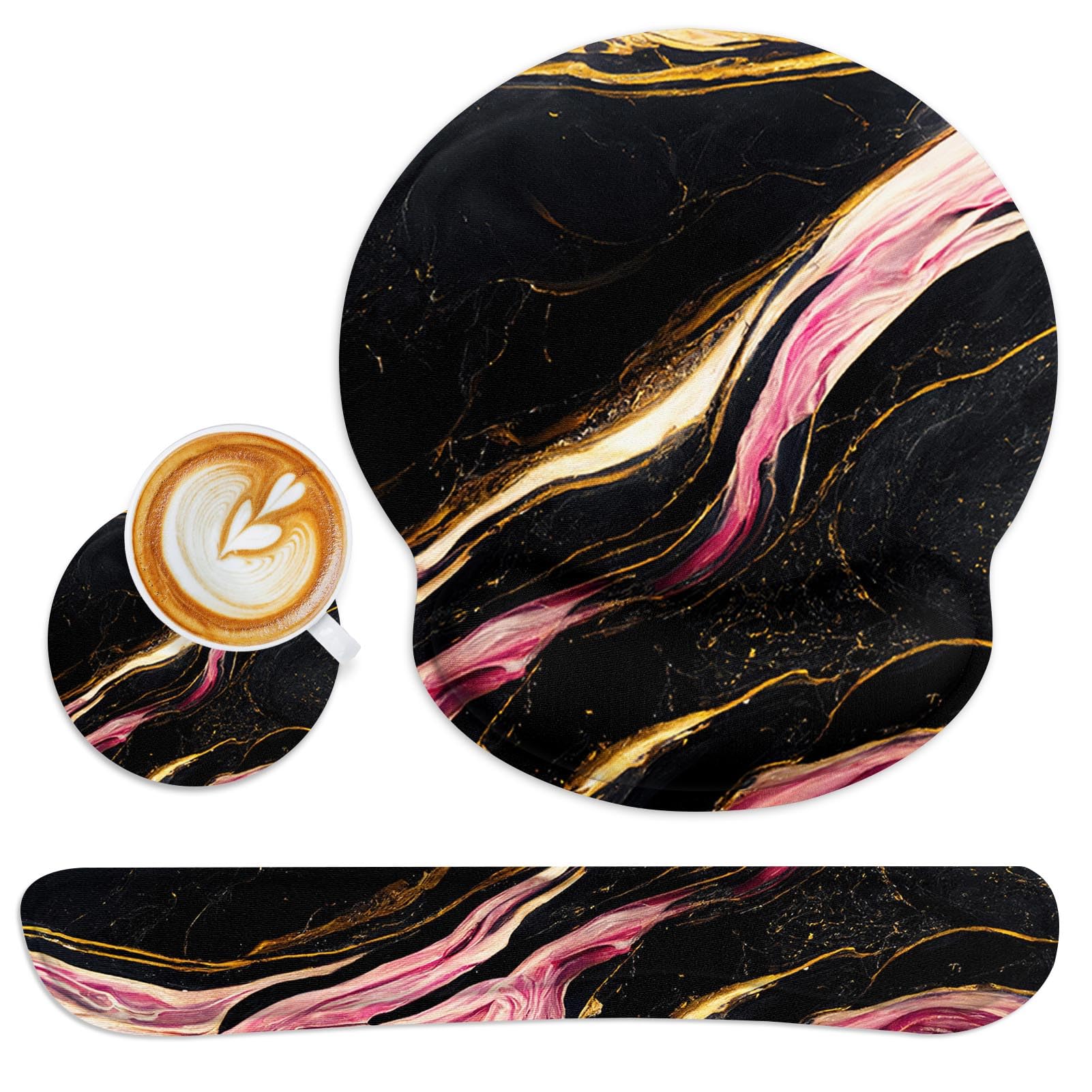 Britimes Ergonomic Mouse Pad Set with Wrist Rest, Marble Black