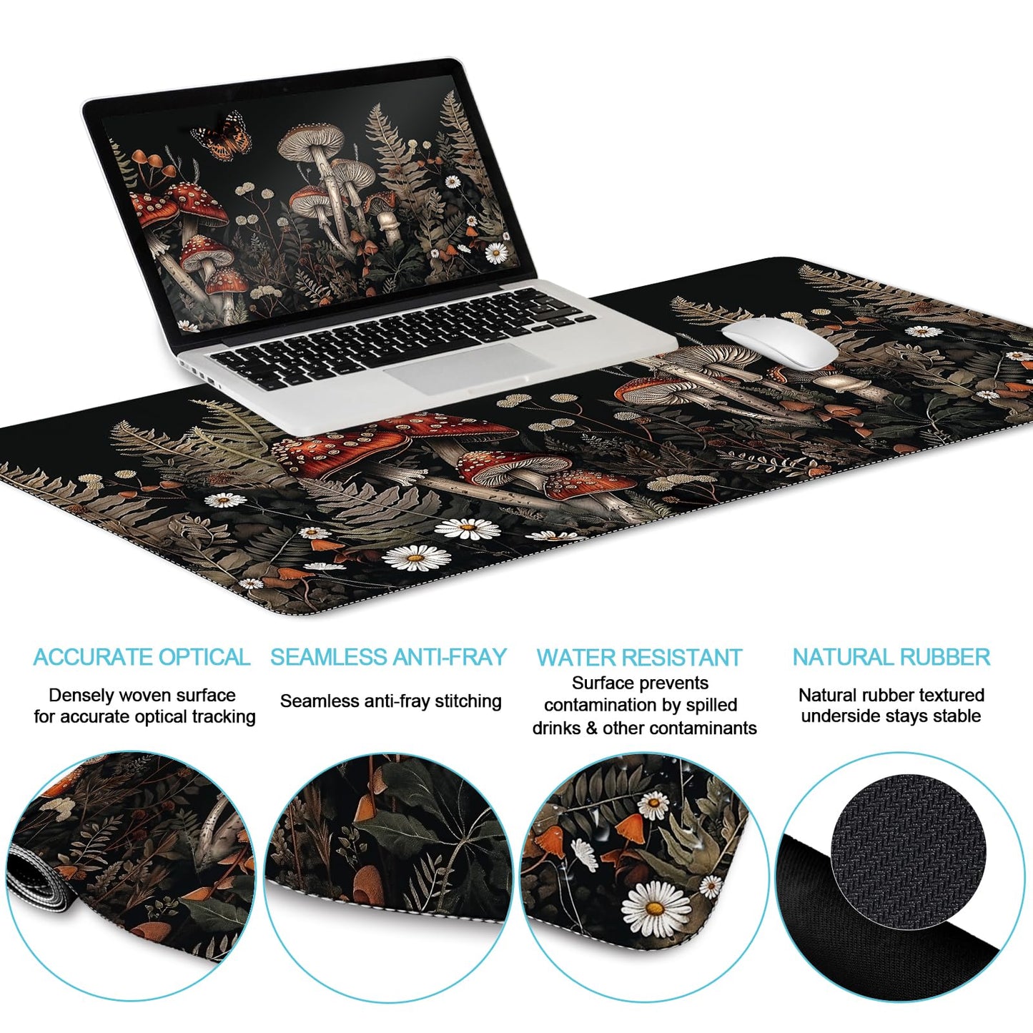 LIMKRIAN Mushroom Mouse Pad Set Large Desk Matt for Desktop Fall Decor