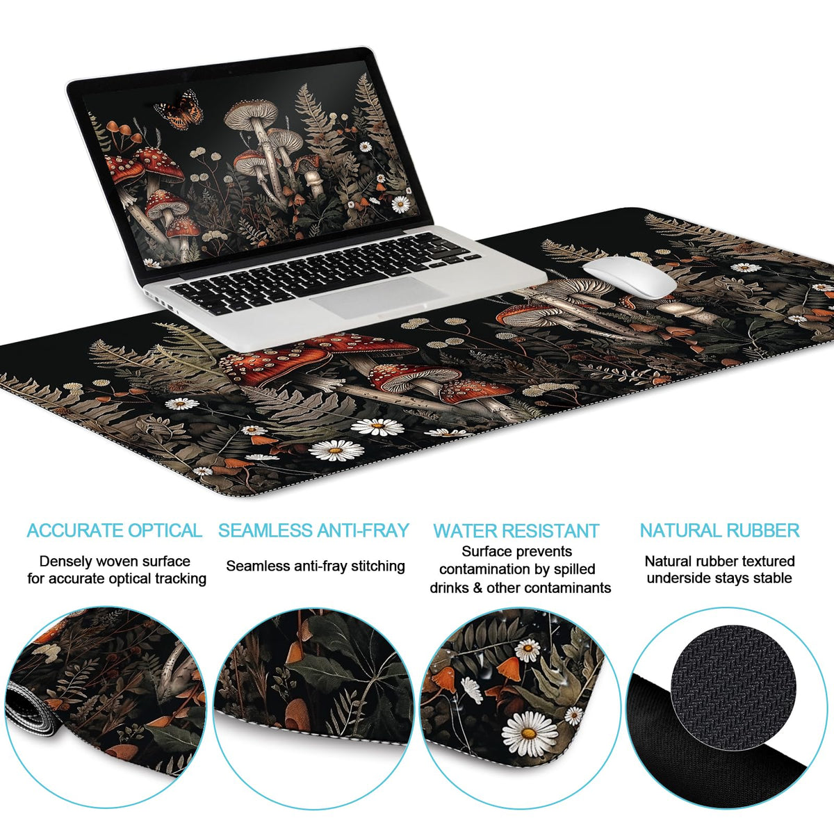 LIMKRIAN Mushroom Mouse Pad Set Large Desk Matt for Desktop Fall Decor