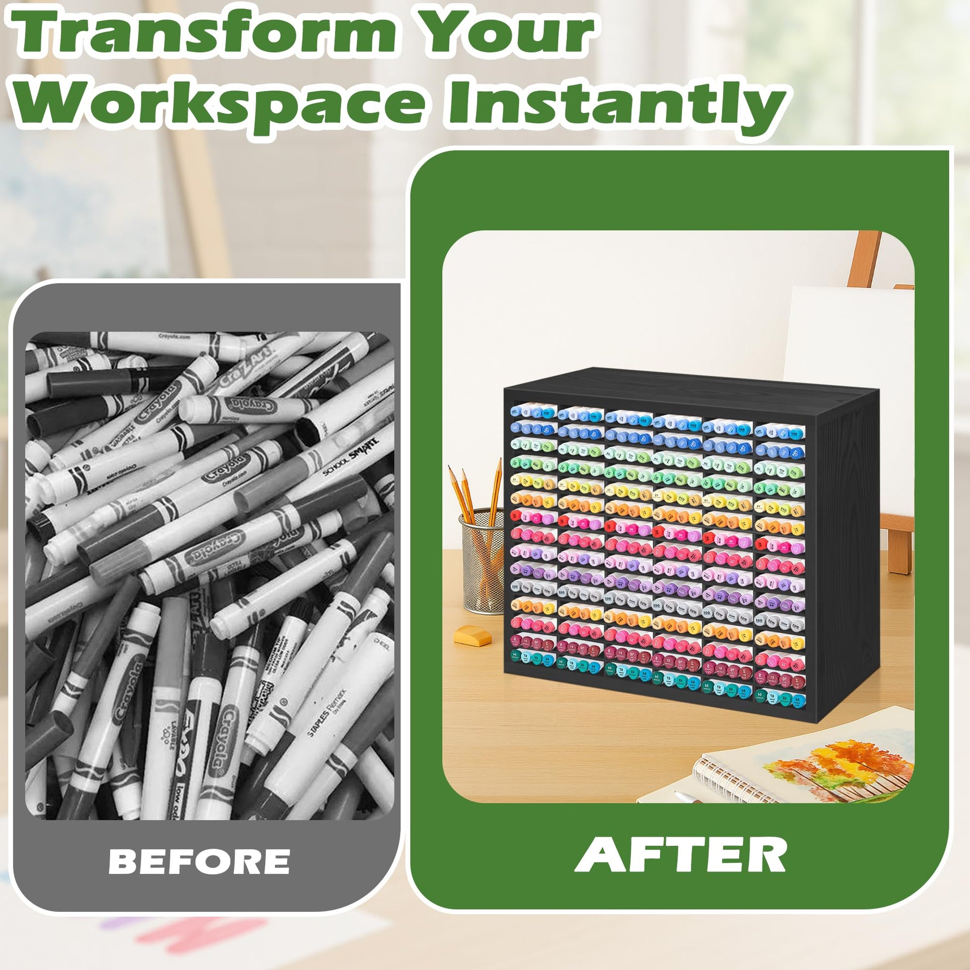 PROLEE Markers Organizer with 90 Compartments for 360 Marker Storage Art Pens Storage